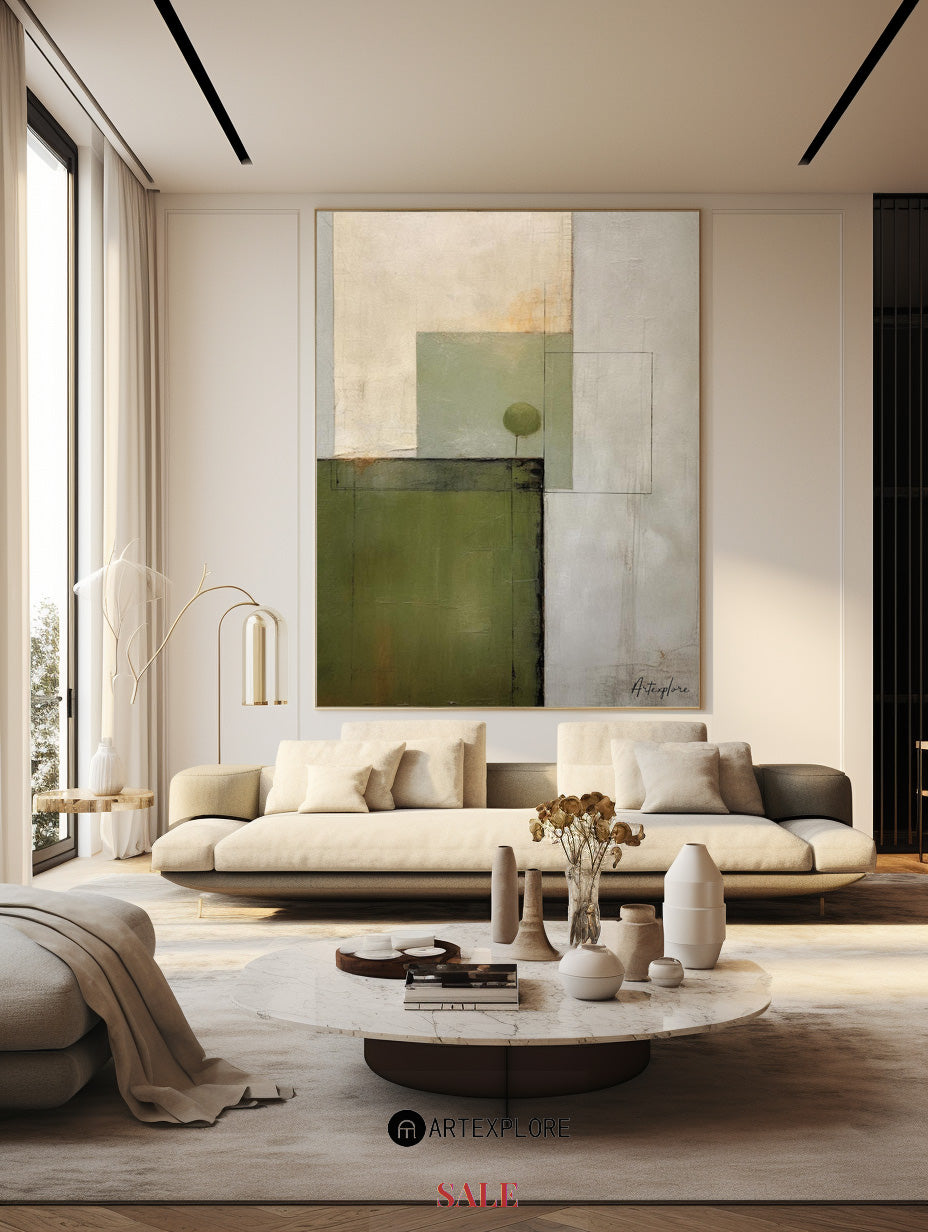 Contemporary Green Abstract Oil Painting for Modern Home Decor