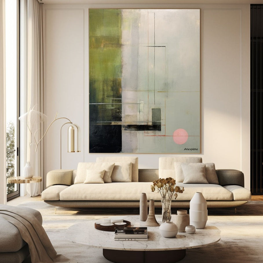 Contemporary Green and Gray Abstract Oil Painting for Modern Art Lovers