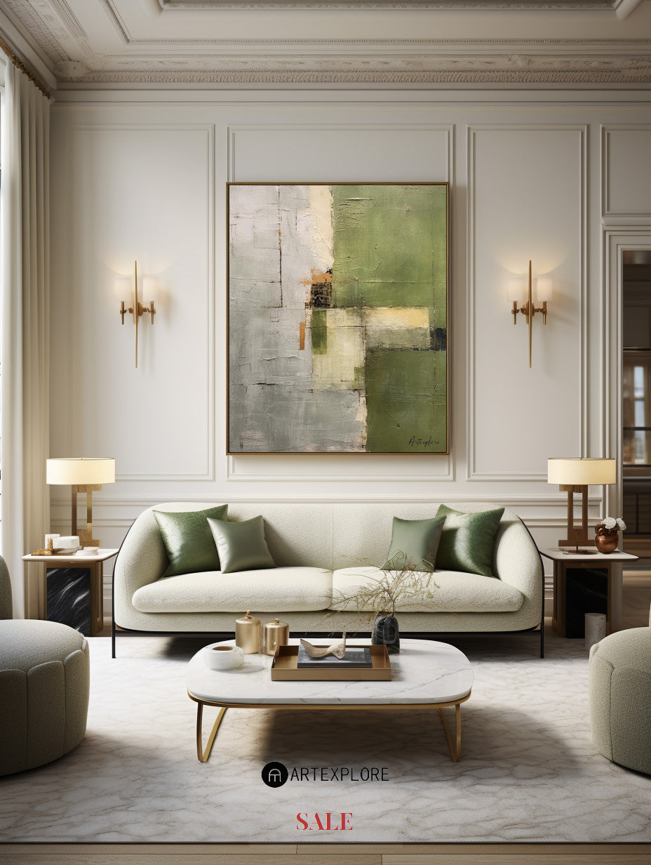Contemporary Green Abstract Oil Painting for Modern Home Décor