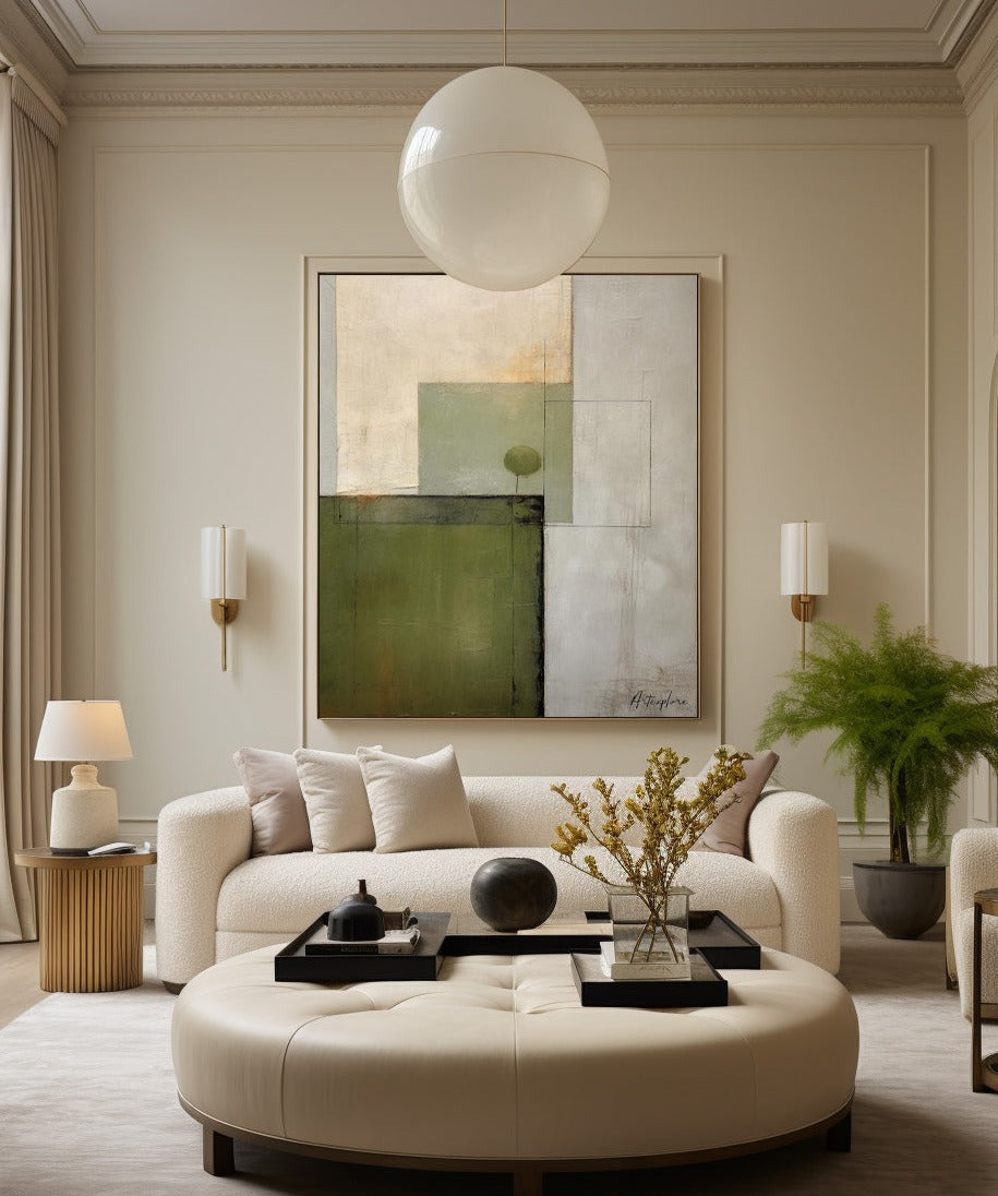 Contemporary Green Abstract Oil Painting for Modern Home Decor