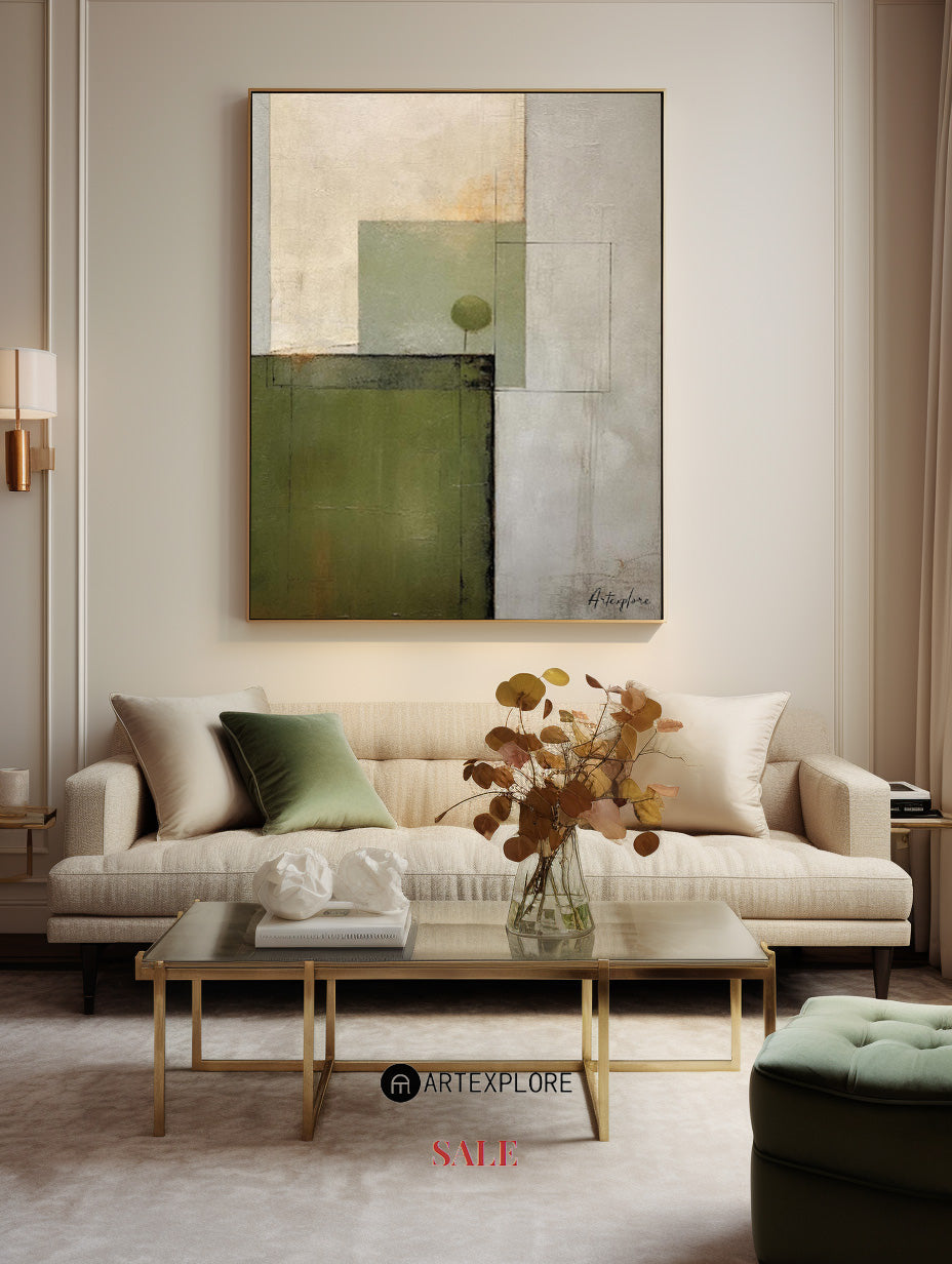 Contemporary Green Abstract Oil Painting for Modern Home Decor