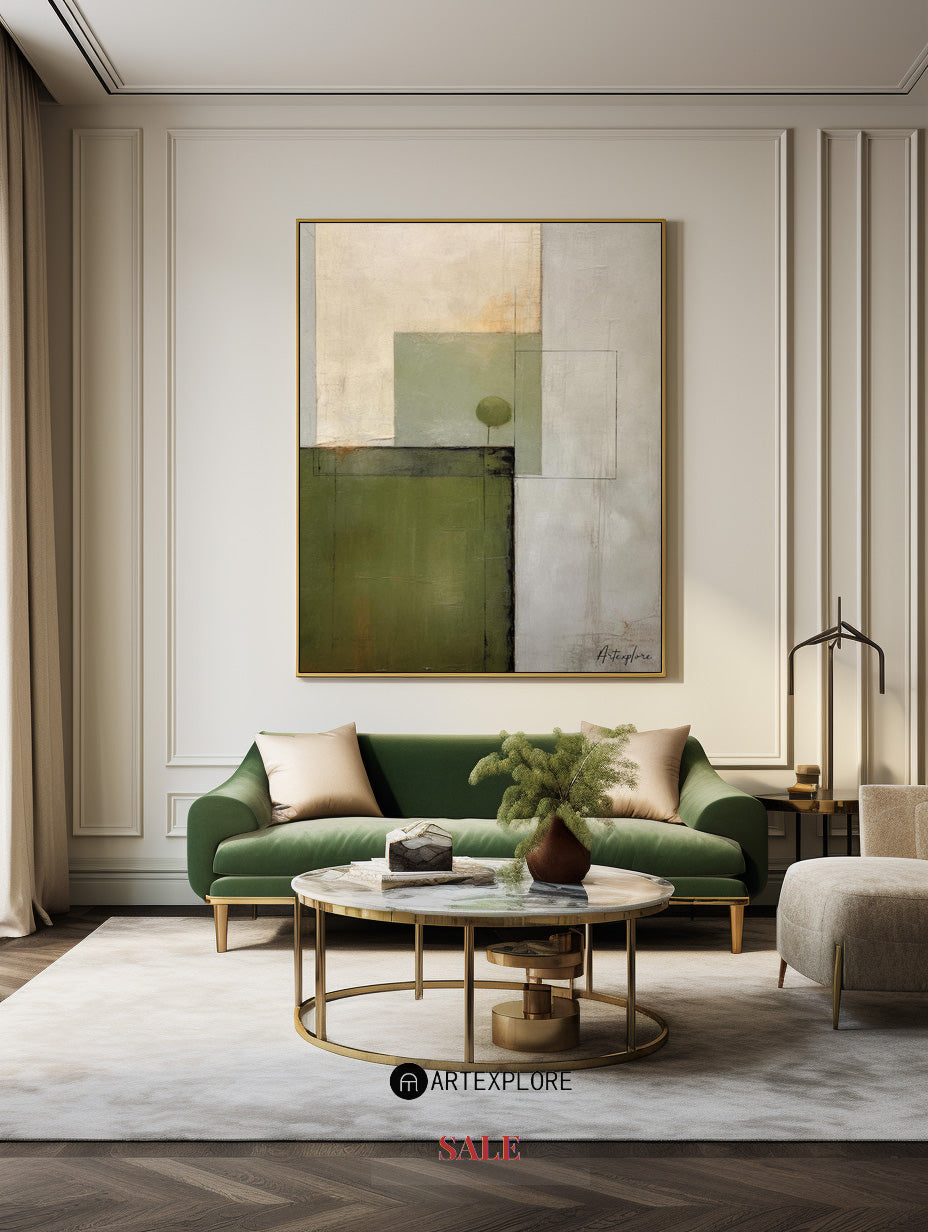 Contemporary Green Abstract Oil Painting for Modern Home Decor