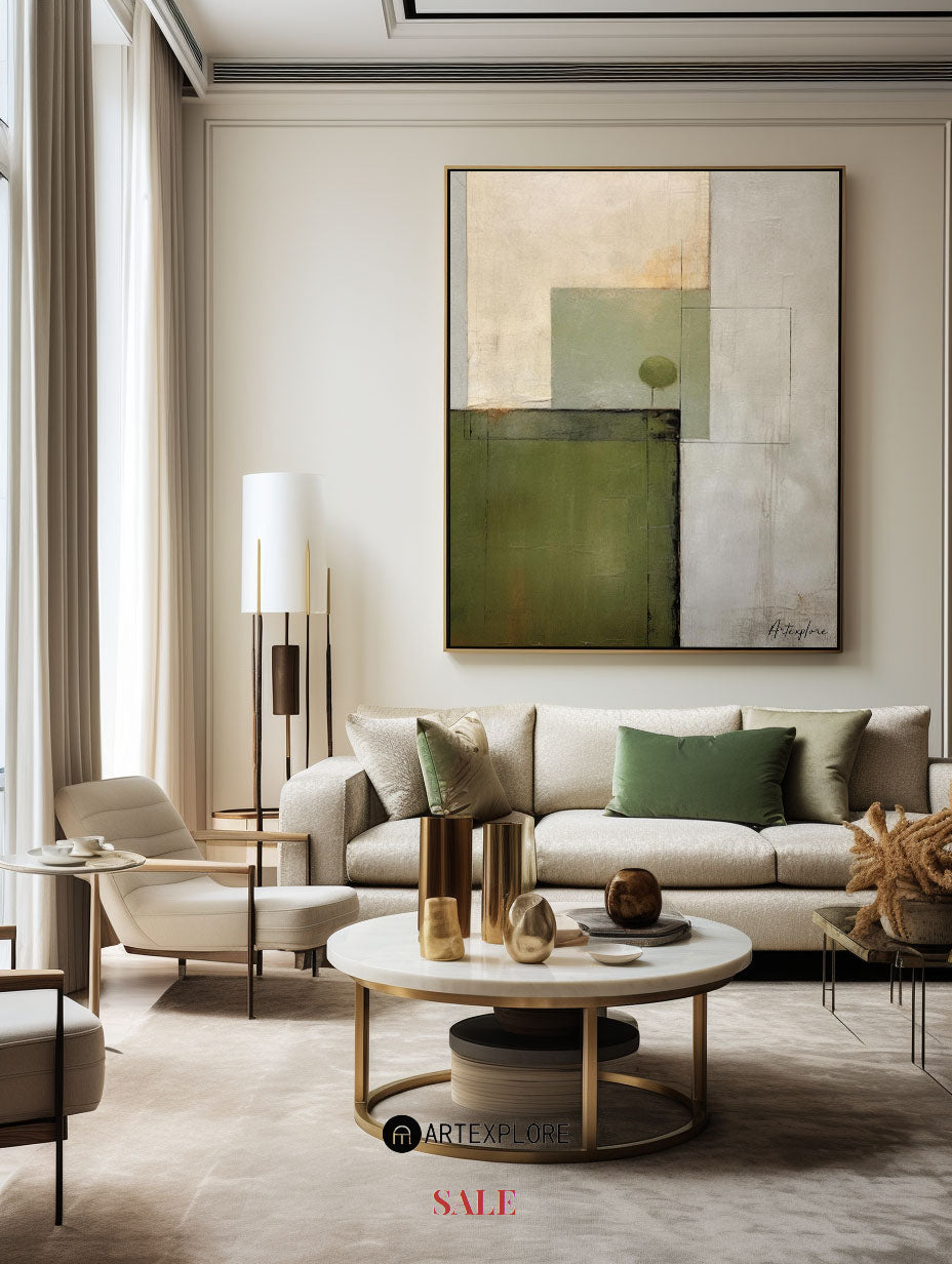 Contemporary Green Abstract Oil Painting for Modern Home Decor