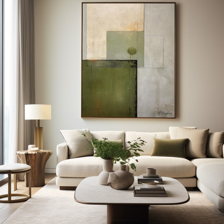 Contemporary Green Abstract Oil Painting for Modern Home Decor