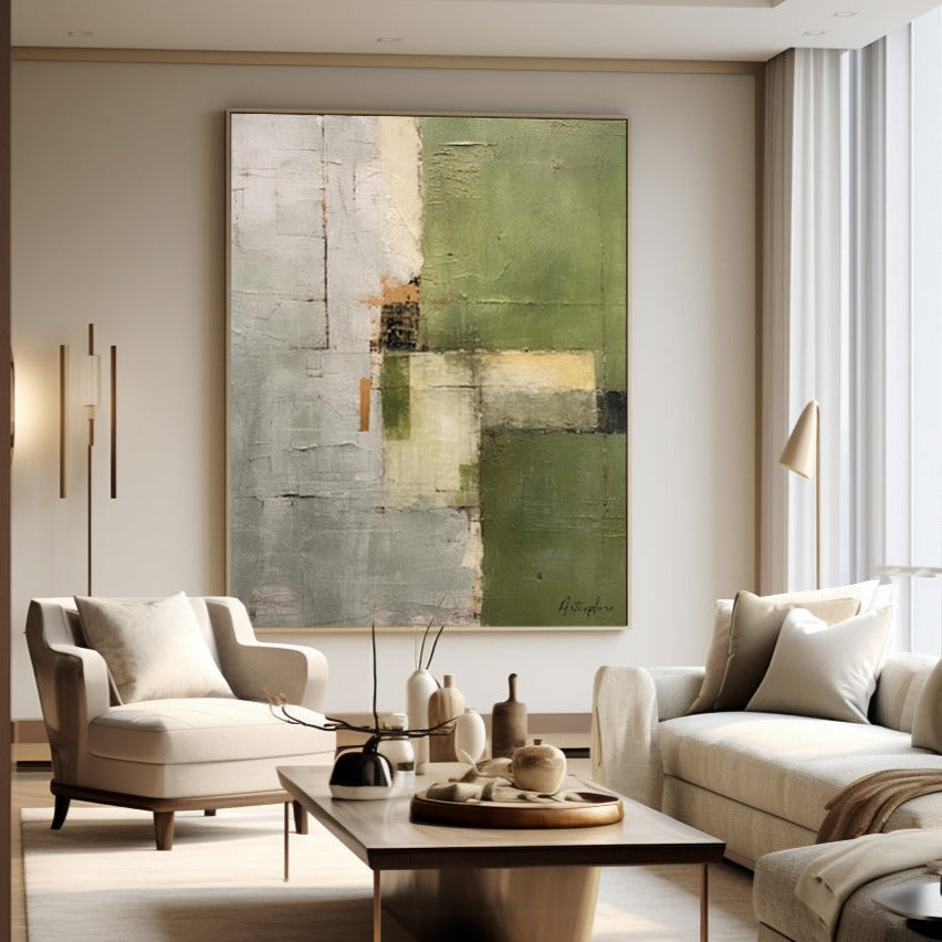 Contemporary Green Abstract Oil Painting for Modern Home Décor