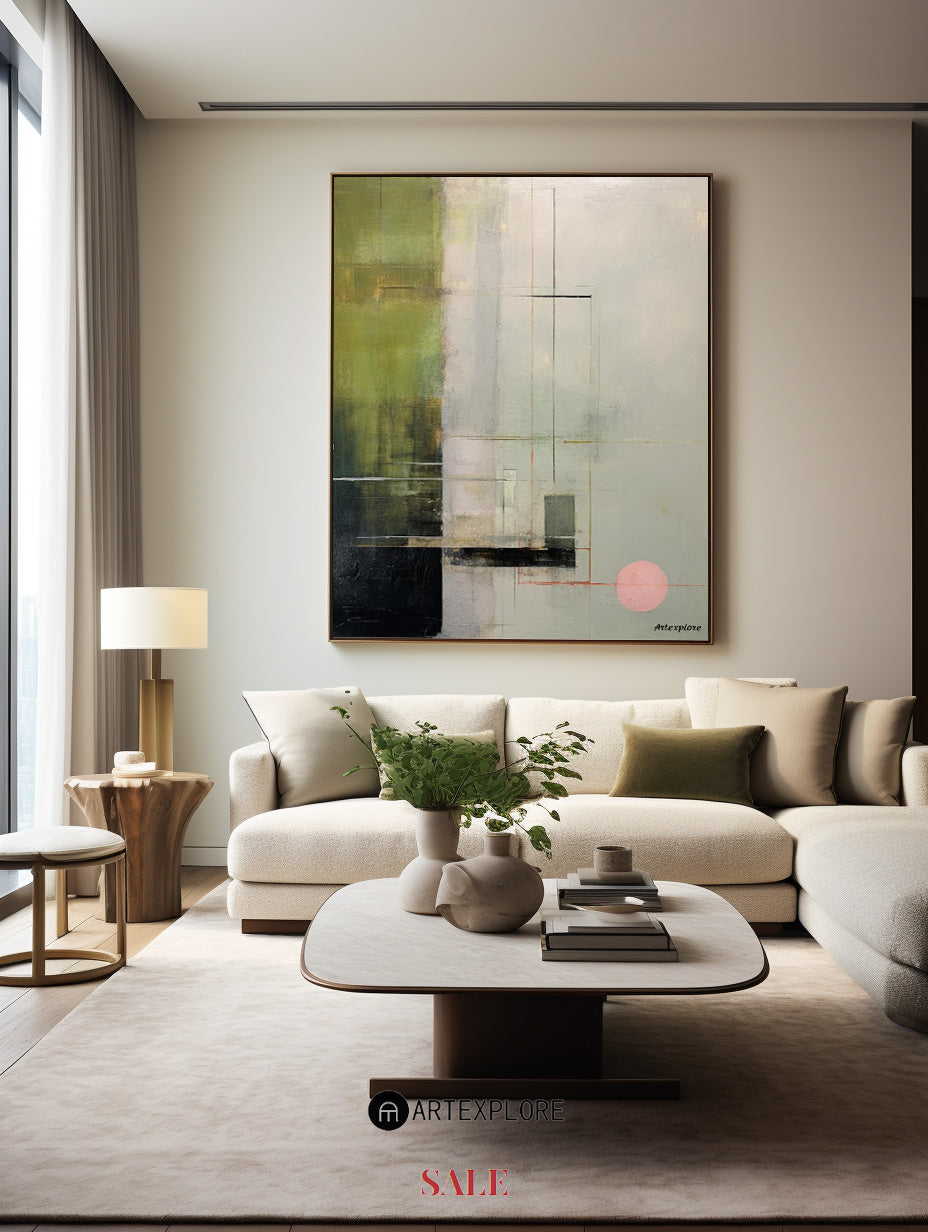 Contemporary Green and Gray Abstract Oil Painting for Modern Art Lovers