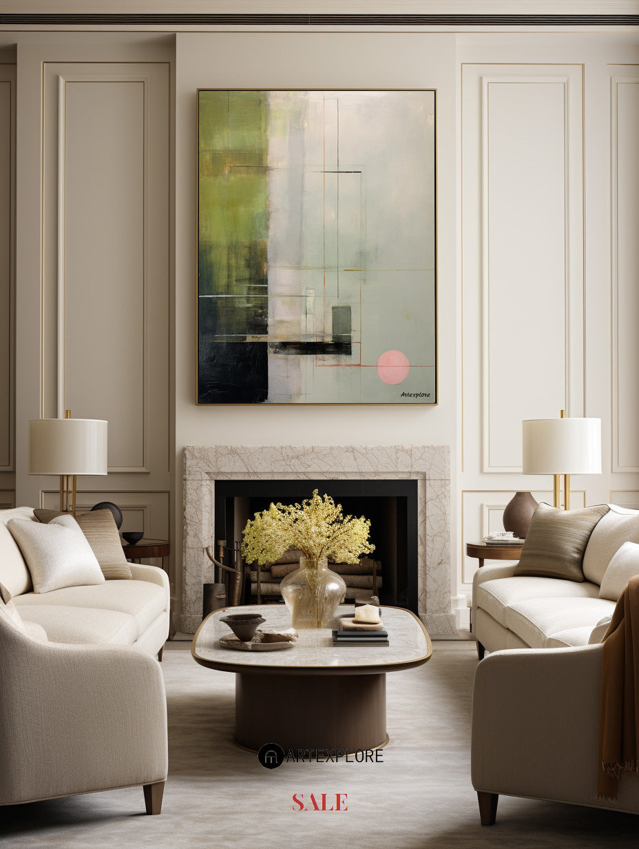 Contemporary Green and Gray Abstract Oil Painting for Modern Art Lovers