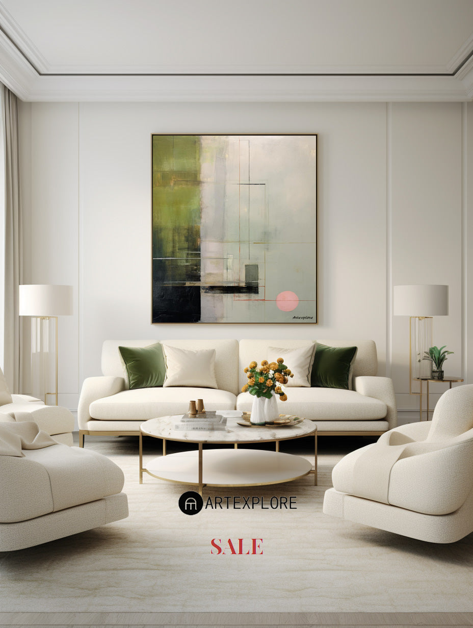 Contemporary Green and Gray Abstract Oil Painting for Modern Art Lovers