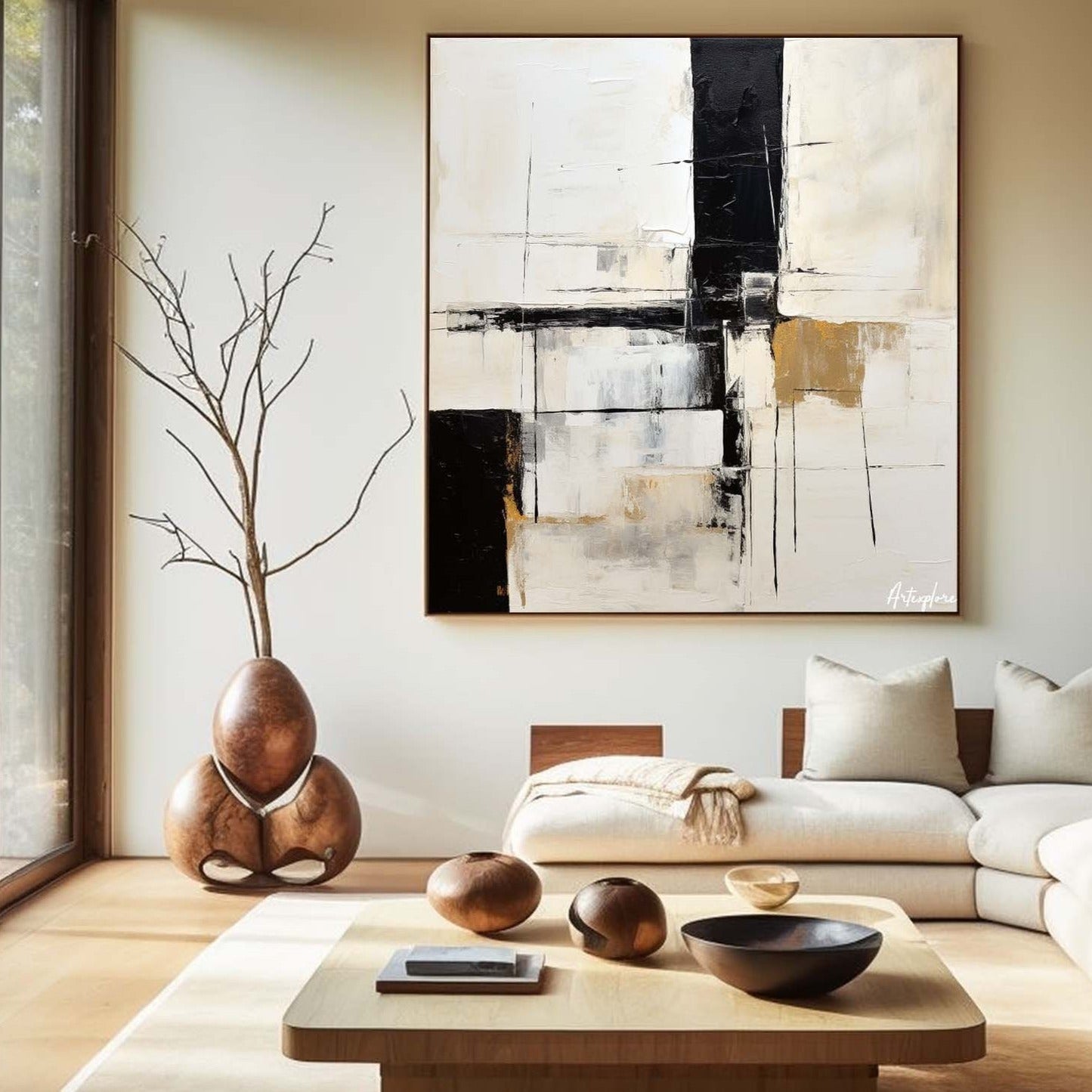 Contemporary Black and White Abstract Oil Painting for Modern Home Decor