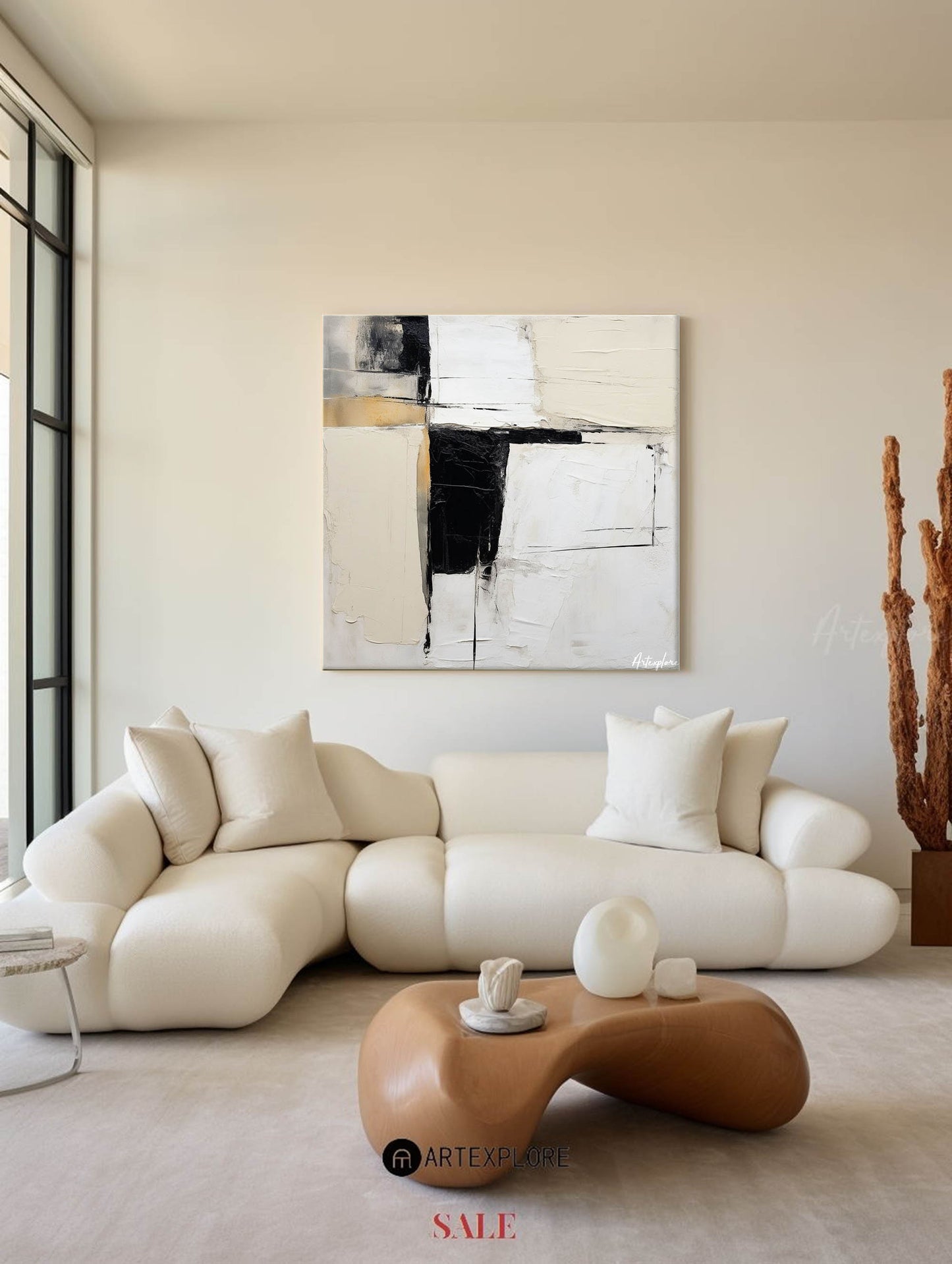 Contemporary Black and White Abstract Oil Painting for Modern Home Decor