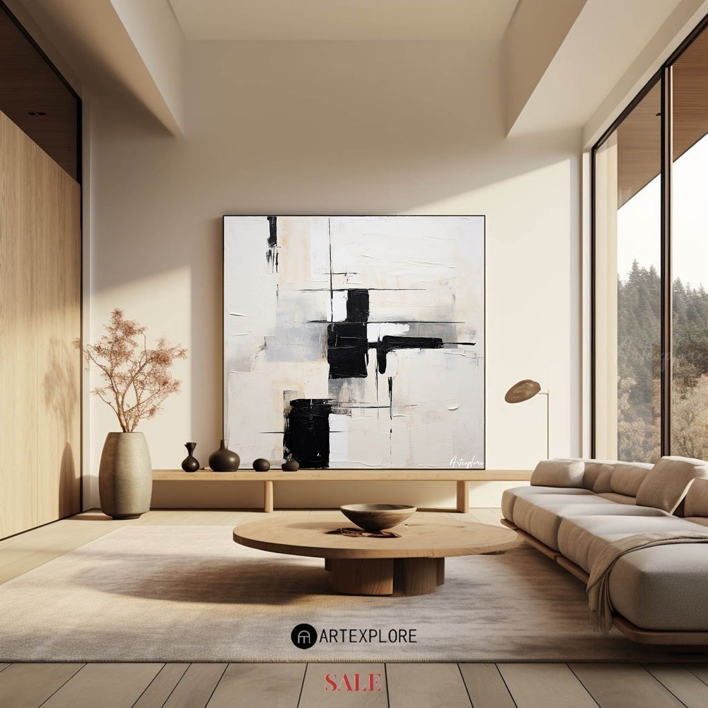 Contemporary Black and White Abstract Oil Painting for Modern Home Decor