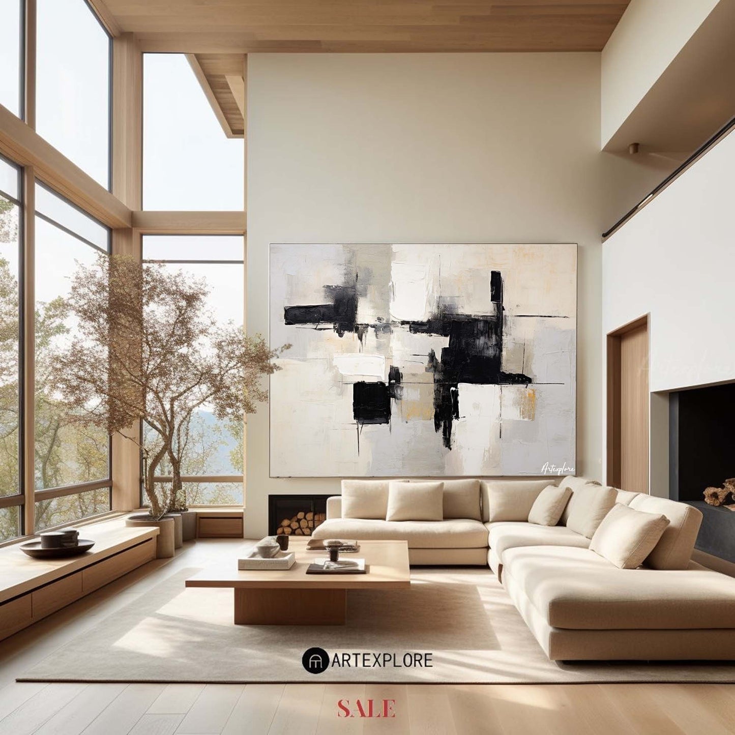 Contemporary Black and White Abstract Oil Painting for Modern Art Decor