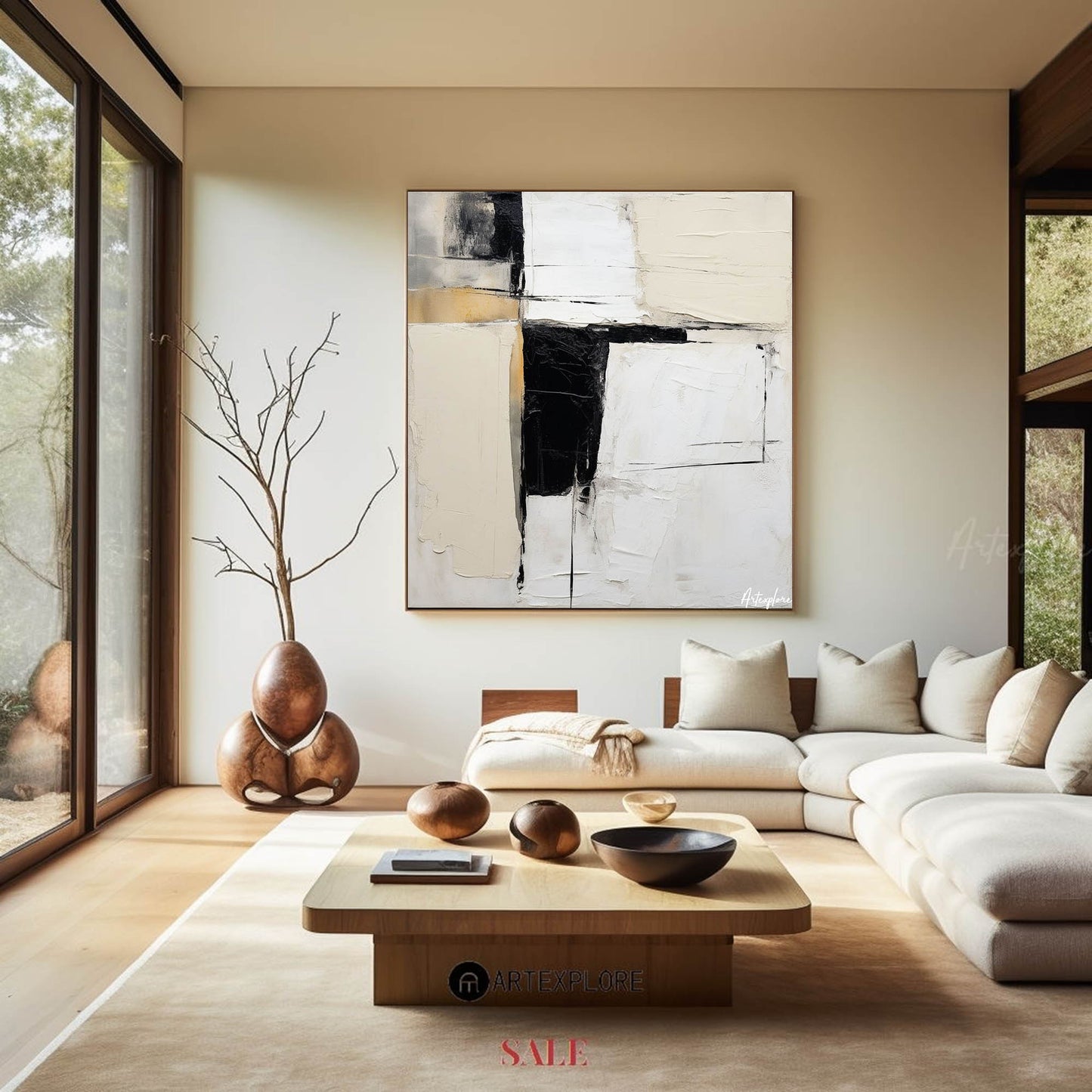 Contemporary Black and White Abstract Oil Painting for Modern Home Decor