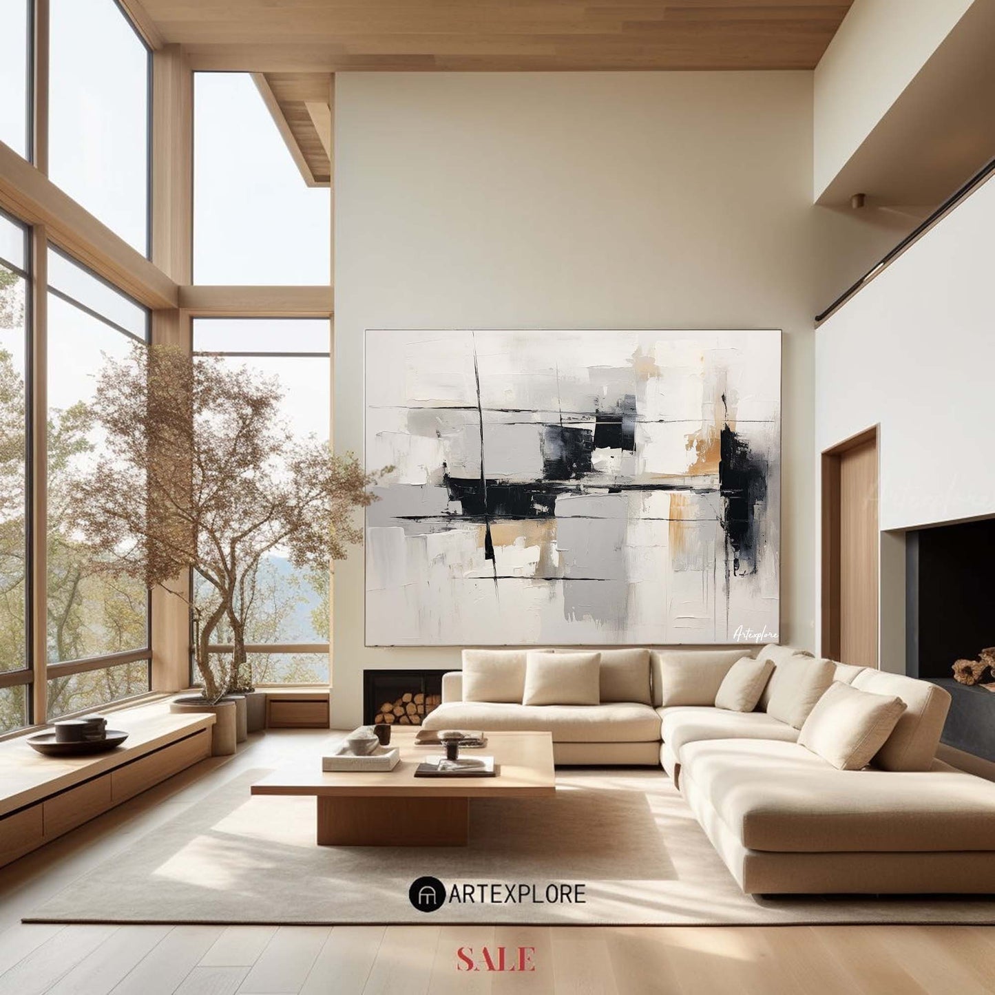 Contemporary Monochrome Abstract Oil Painting for Modern Home Decor