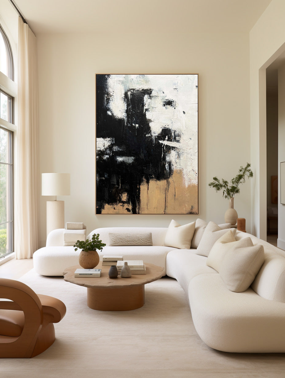 Contemporary Black and White Abstract Oil Painting for Modern Home Decor