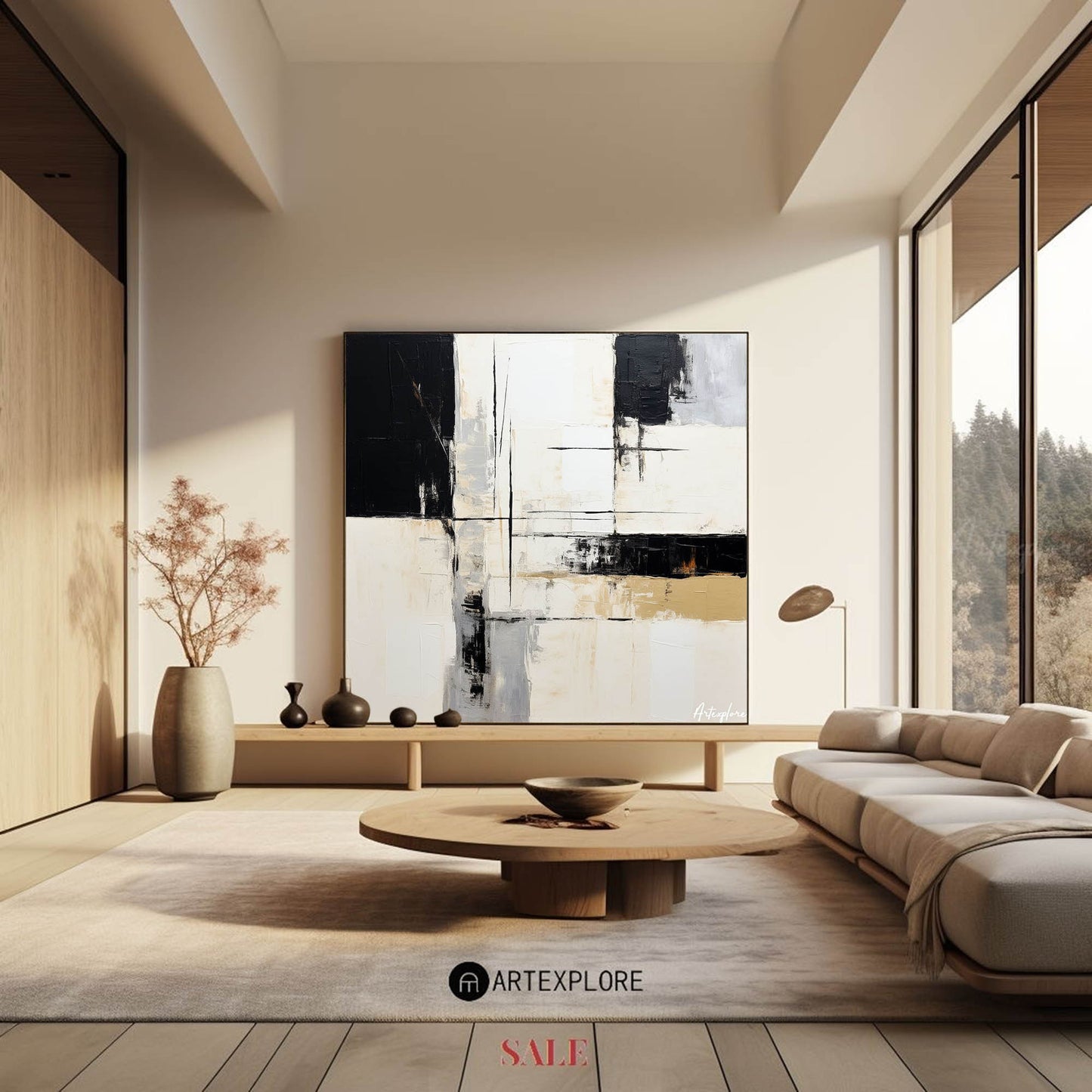 Contemporary Black and White Abstract Oil Painting for Modern Home Décor