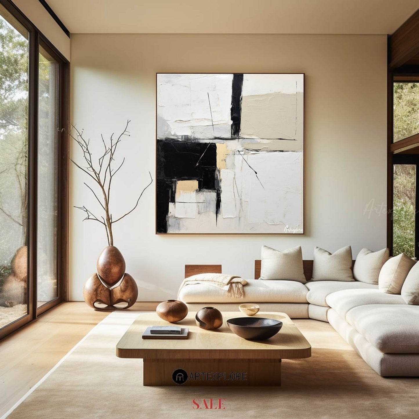 Contemporary Black and White Abstract Oil Painting for Modern Home Decor