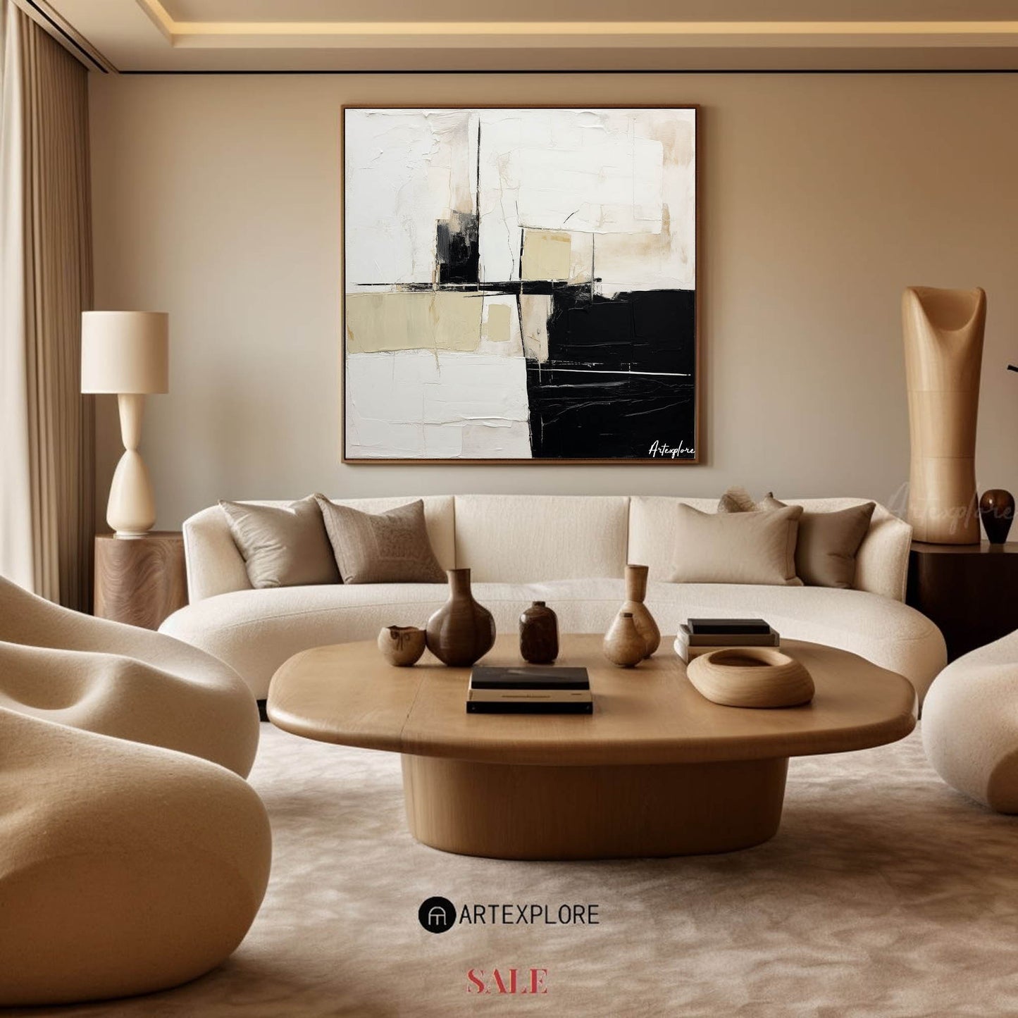 Contemporary Black and White Abstract Oil Painting for Modern Art Lovers