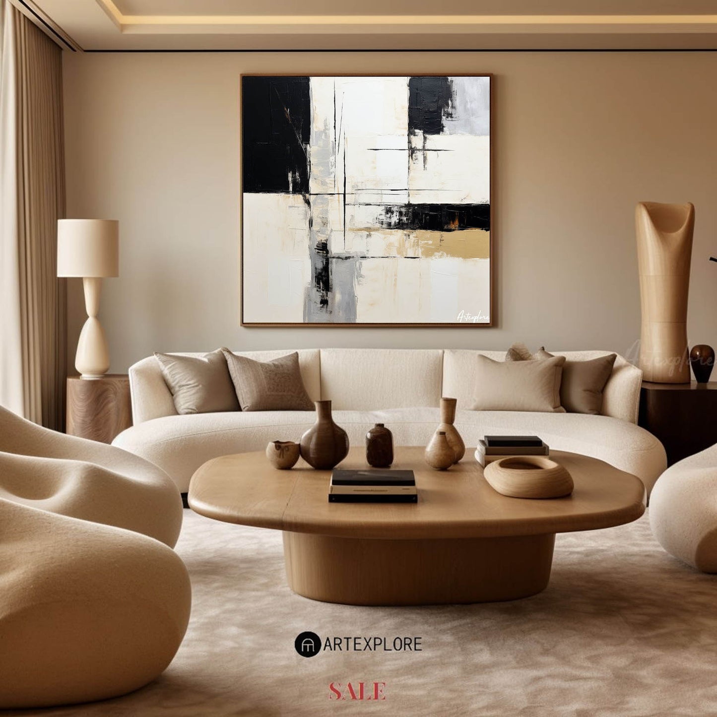 Contemporary Black and White Abstract Oil Painting for Modern Home Décor