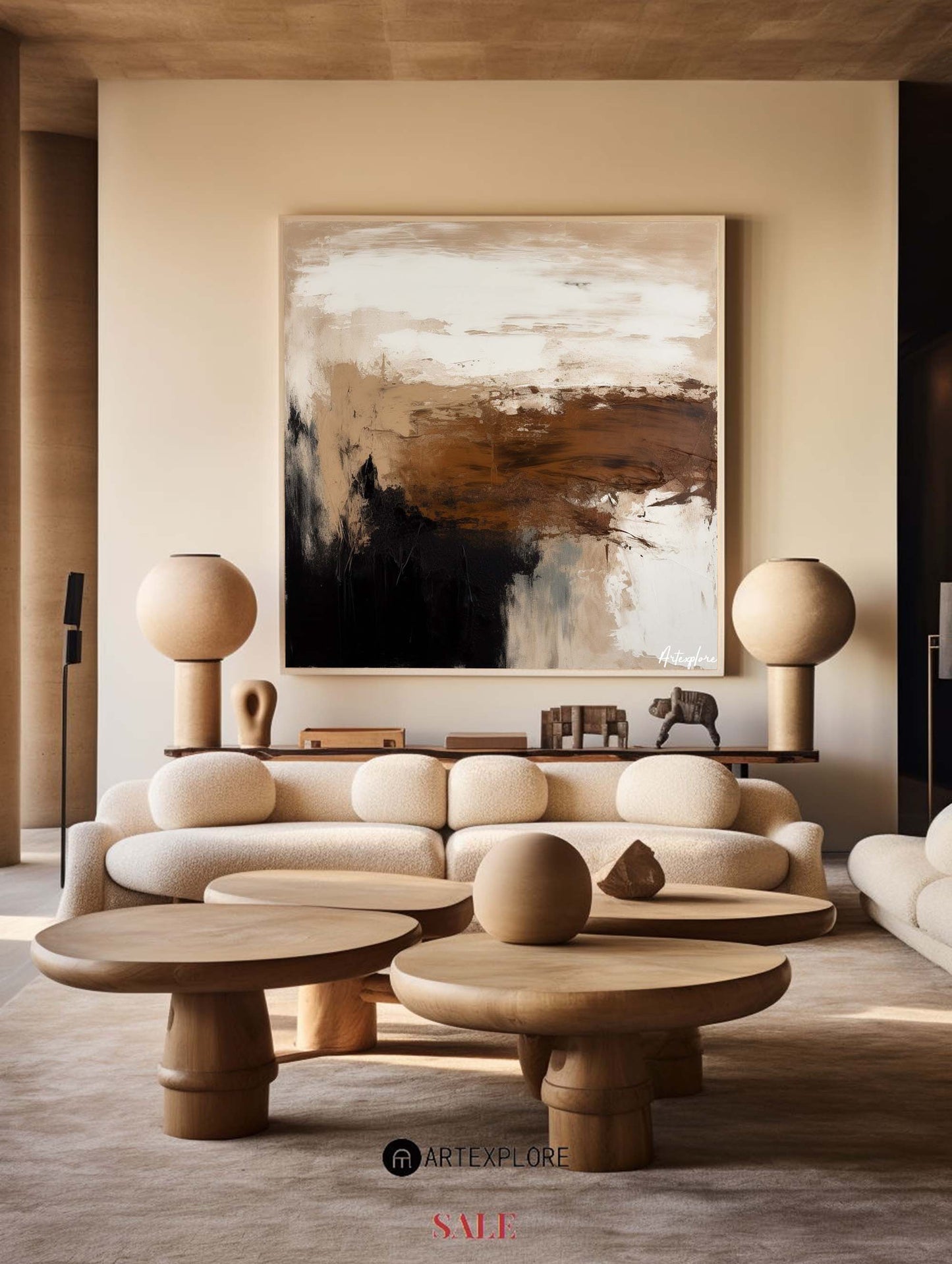 Contemporary Abstract Landscape Oil Painting in Earthy Tones for Modern Decor