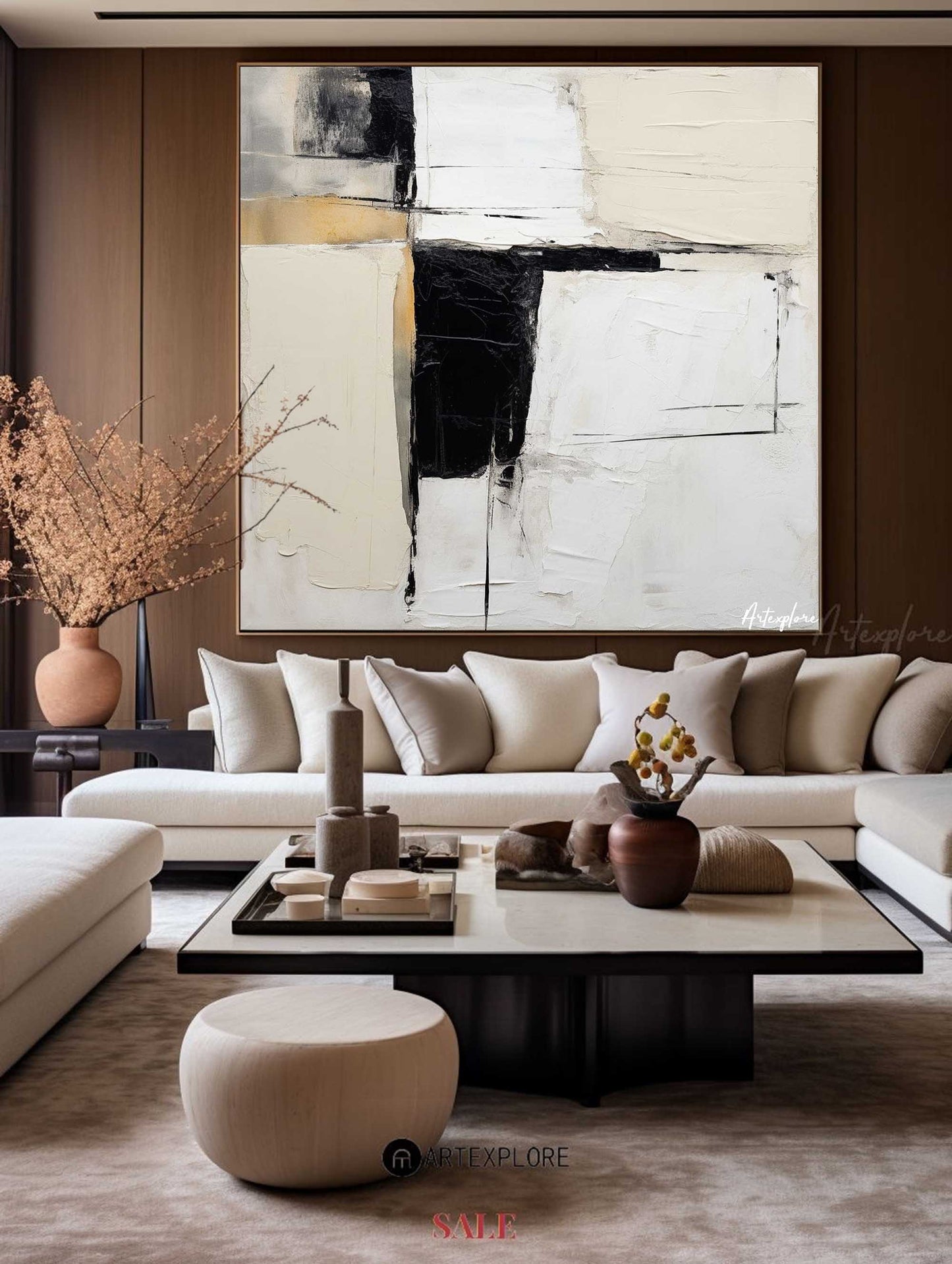 Contemporary Black and White Abstract Oil Painting for Modern Home Decor