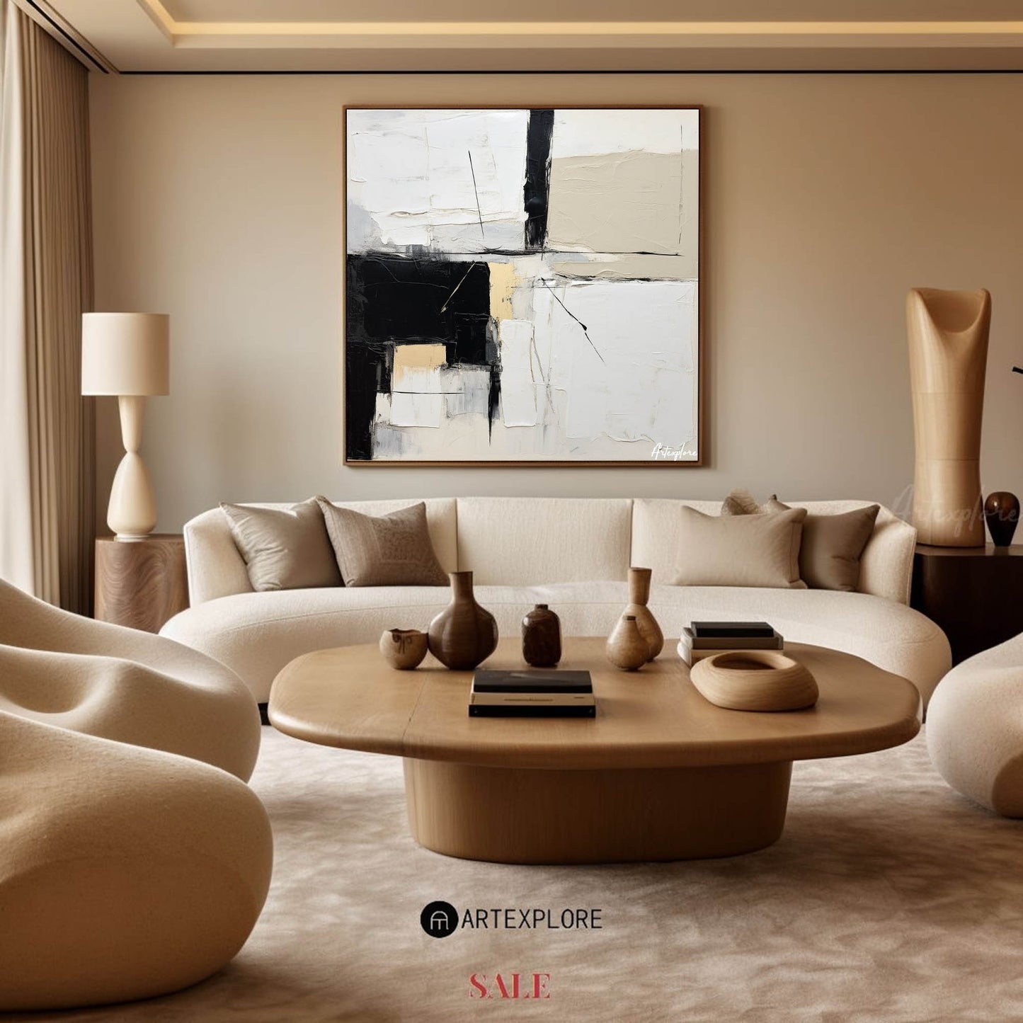 Contemporary Black and White Abstract Oil Painting for Modern Home Decor