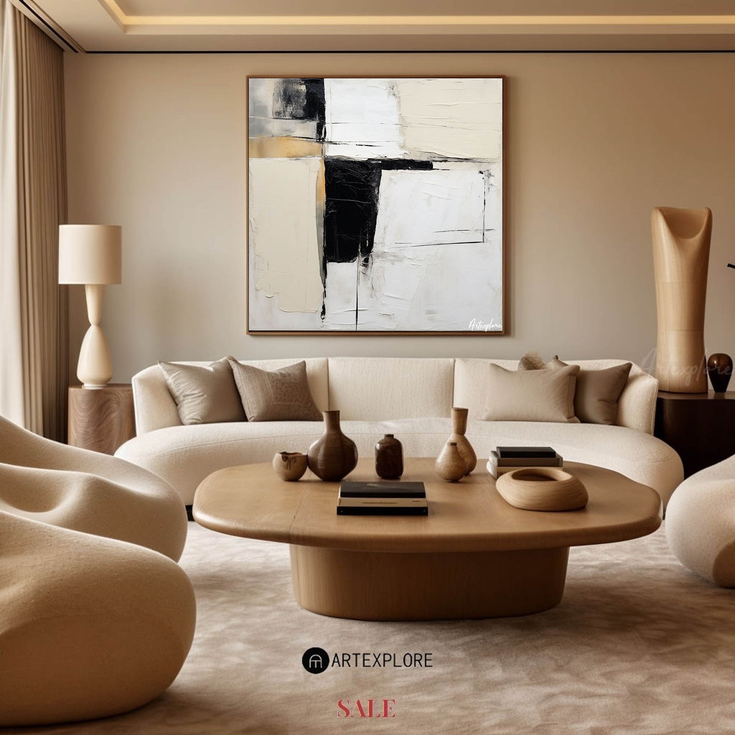 Contemporary Black and White Abstract Oil Painting for Modern Home Decor