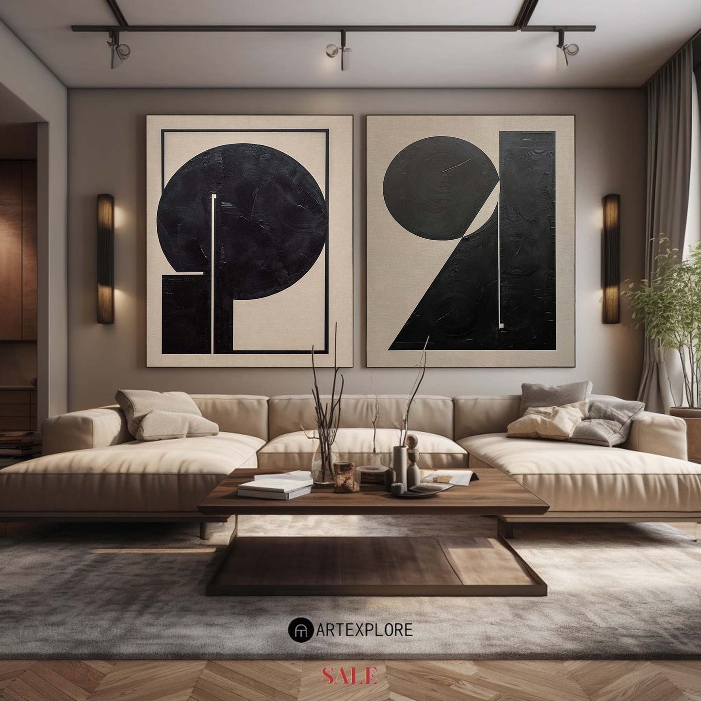 Contemporary Black and White Abstract Oil Painting Set for Modern Home Decor