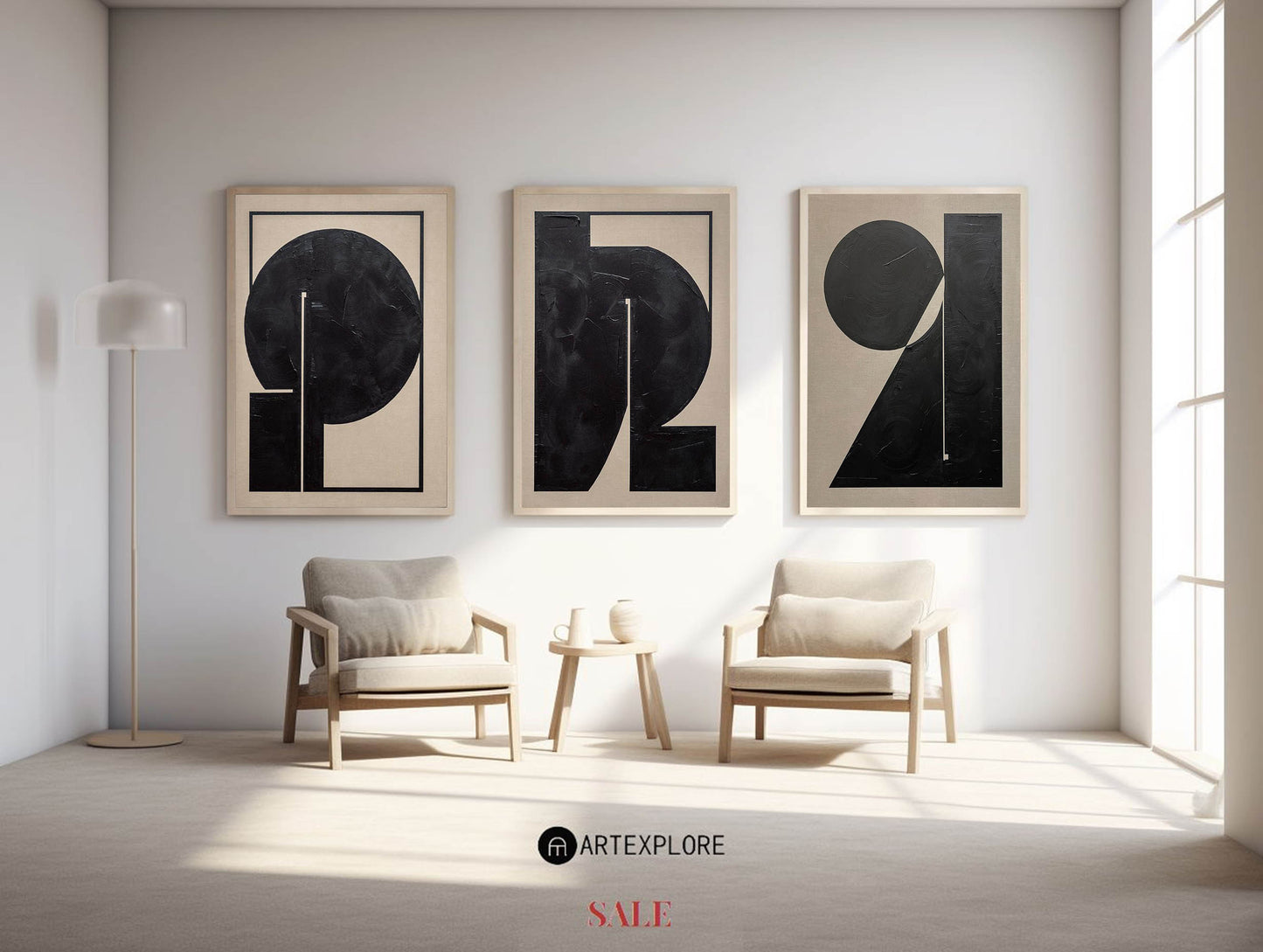 Contemporary Minimalist Black and White Abstract Oil Painting for Modern Decor