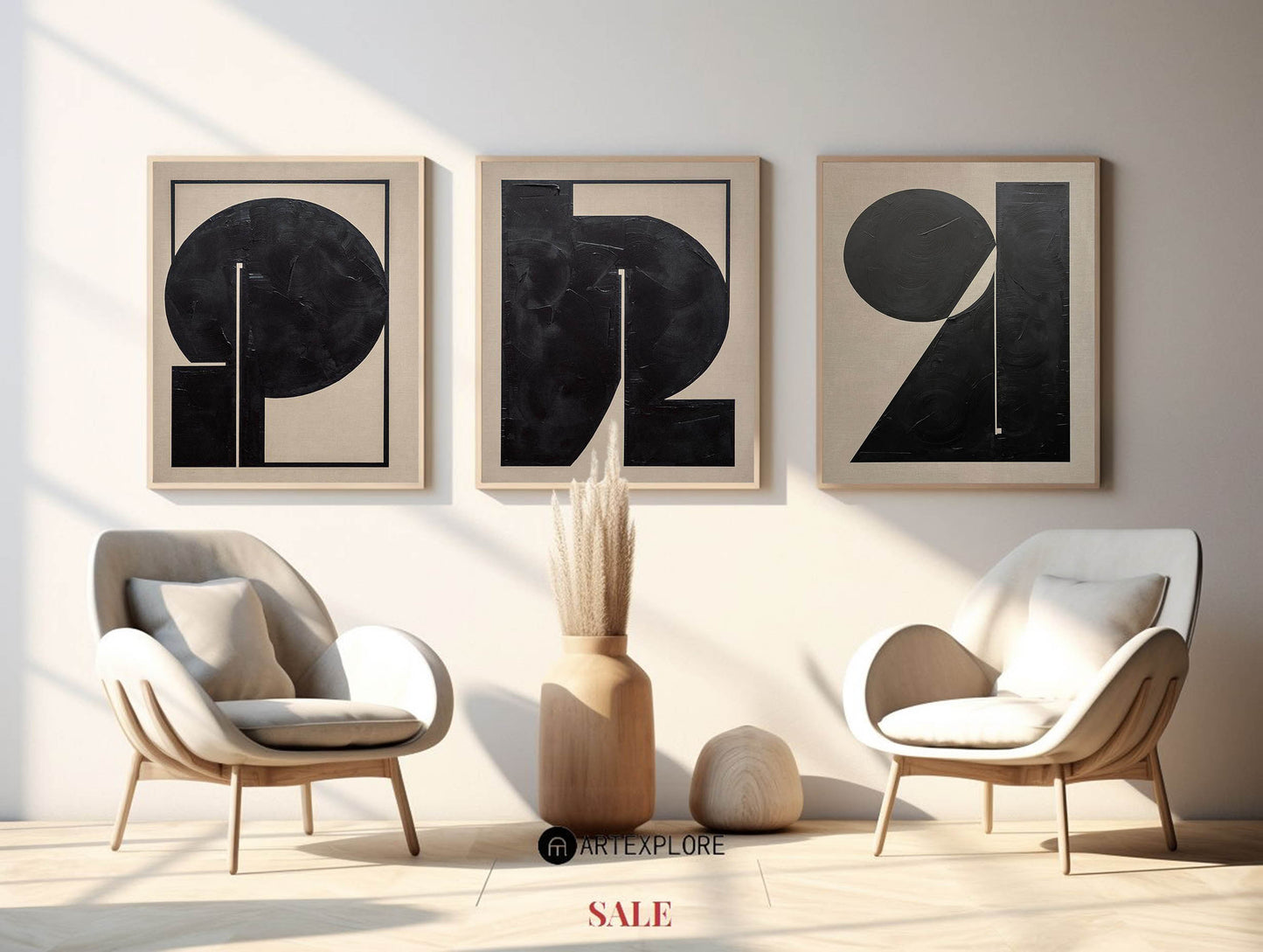 Contemporary Minimalist Black and White Abstract Oil Painting for Modern Decor