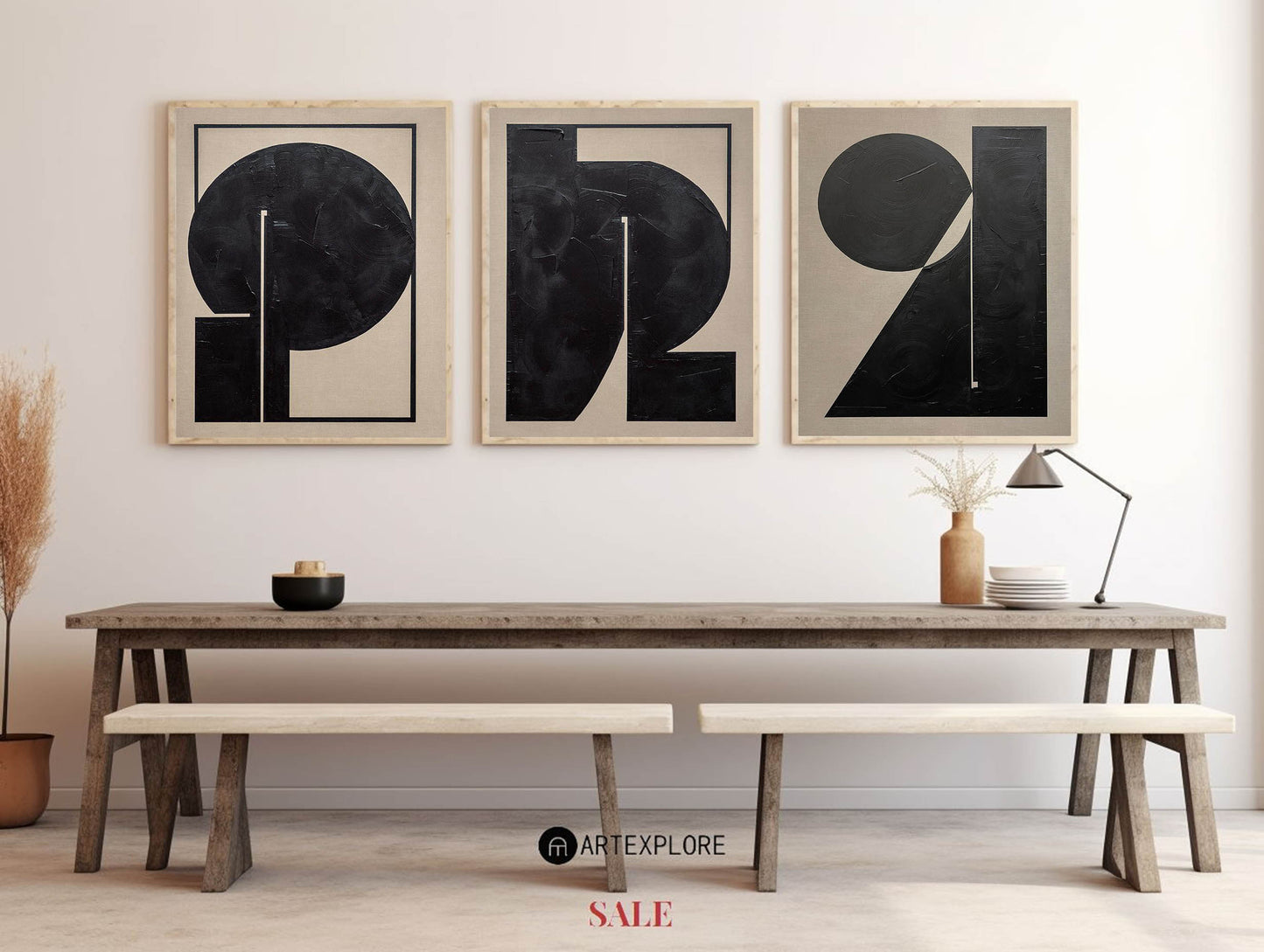 Contemporary Minimalist Black and White Abstract Oil Painting for Modern Decor