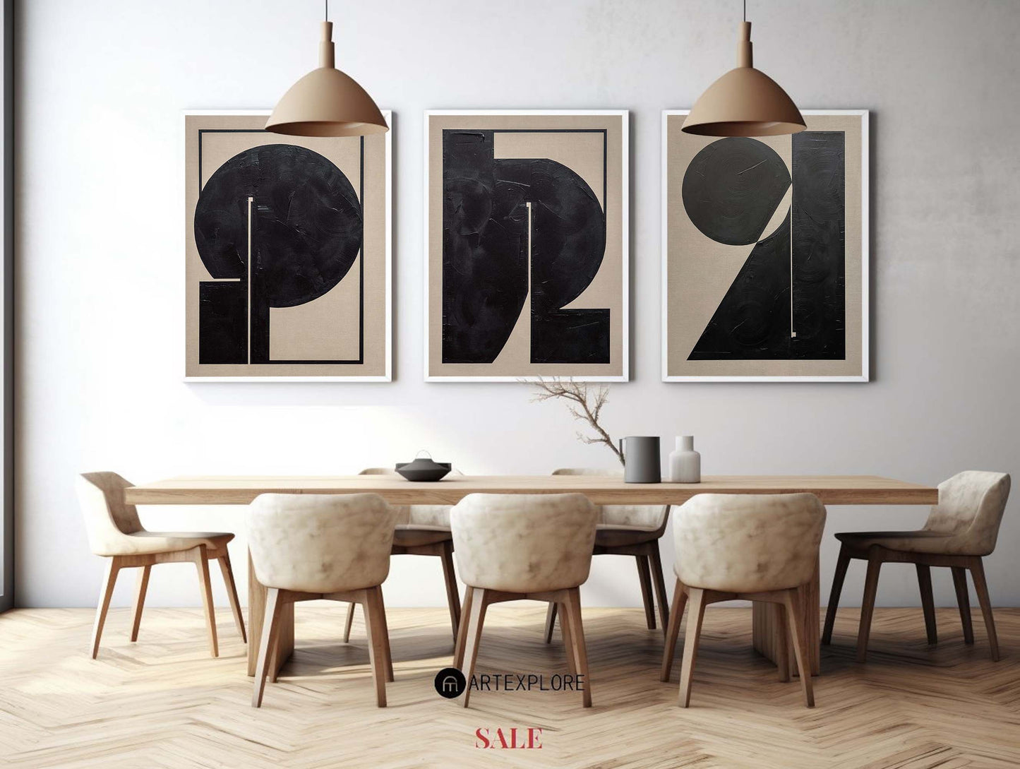 Contemporary Minimalist Black and White Abstract Oil Painting for Modern Decor