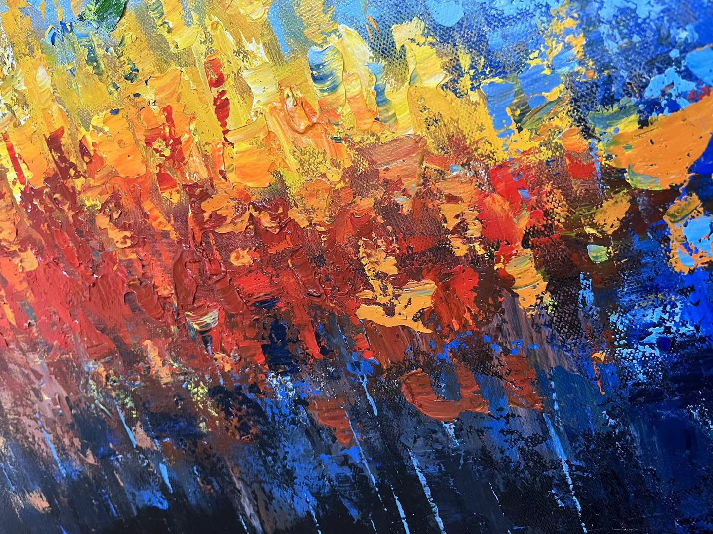 Vibrant Landscape Oil Painting of Autumn Reflections in Water