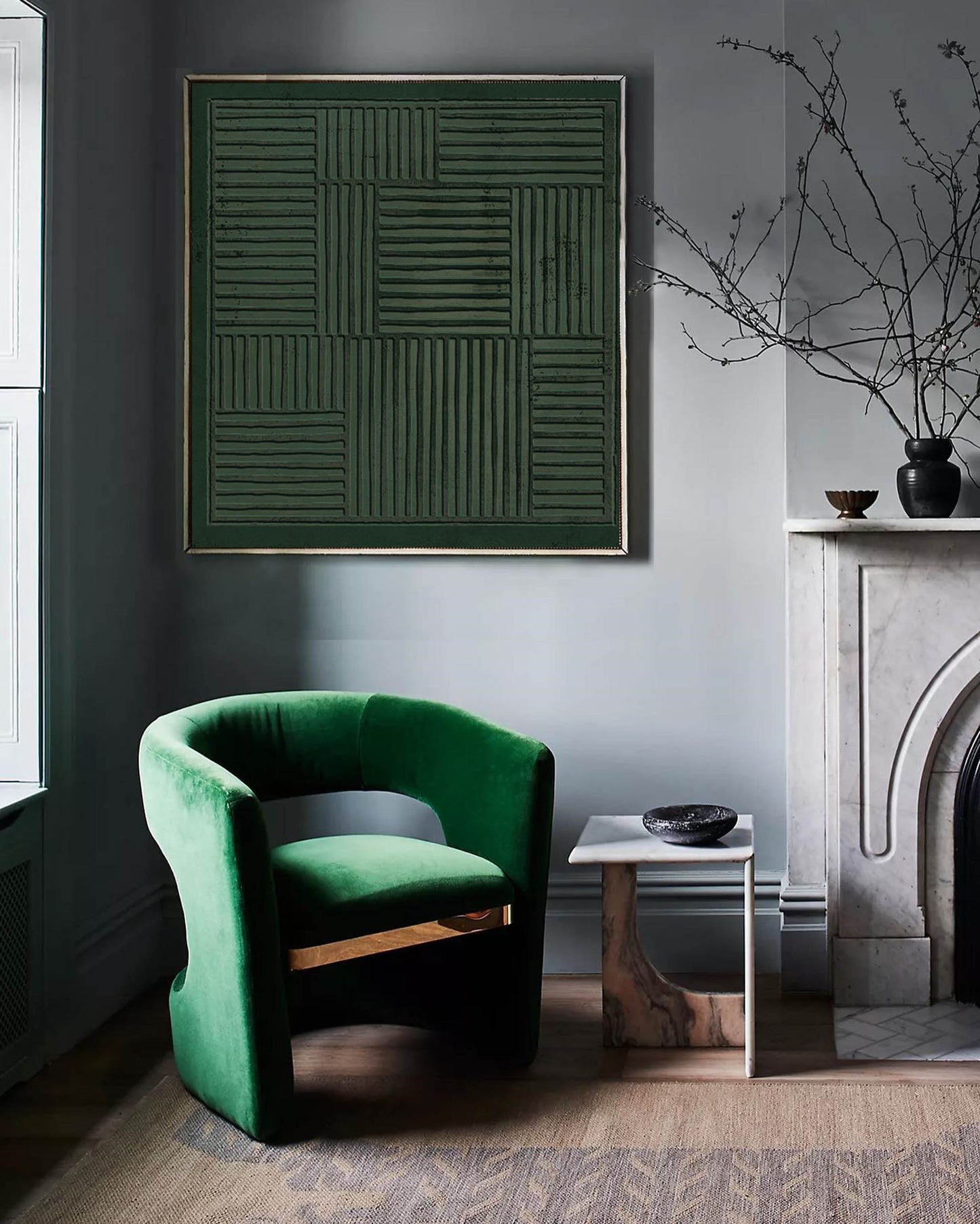 Abstract Green Minimalist Oil Painting for Modern Home Decor