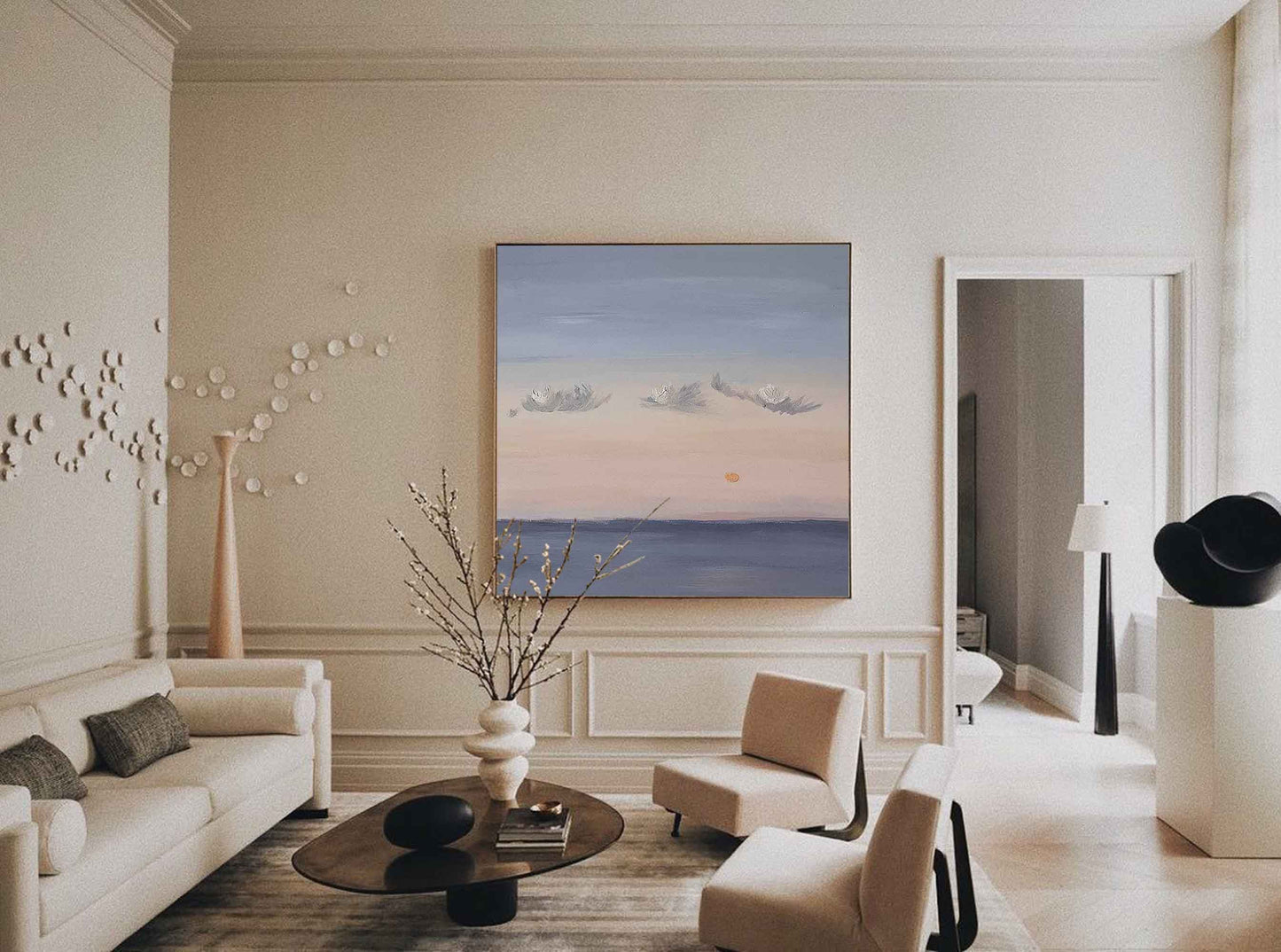 Tranquil Sunset Over Water - Serene Oil Painting Landscape for Home Decor