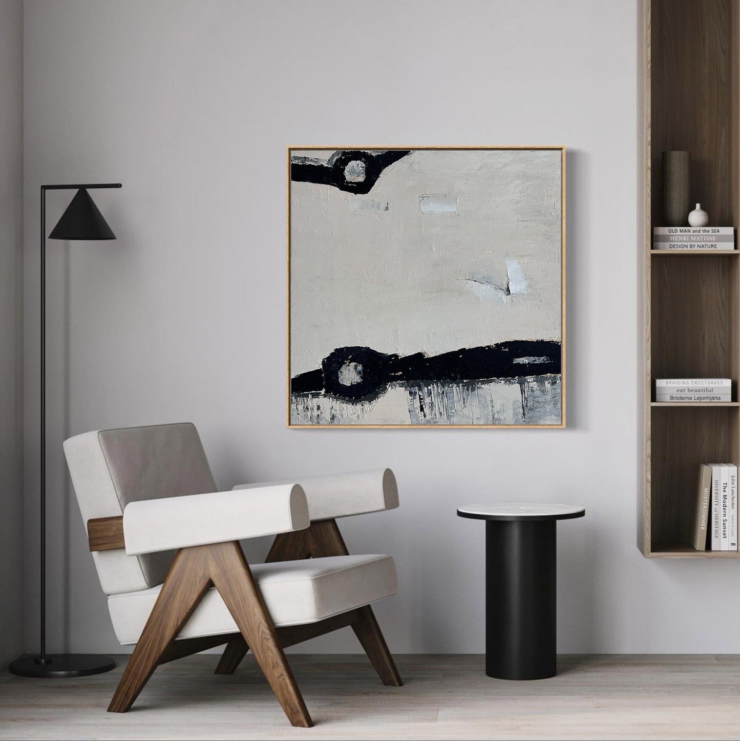 Contemporary Black and White Abstract Oil Painting for Modern Home Decor