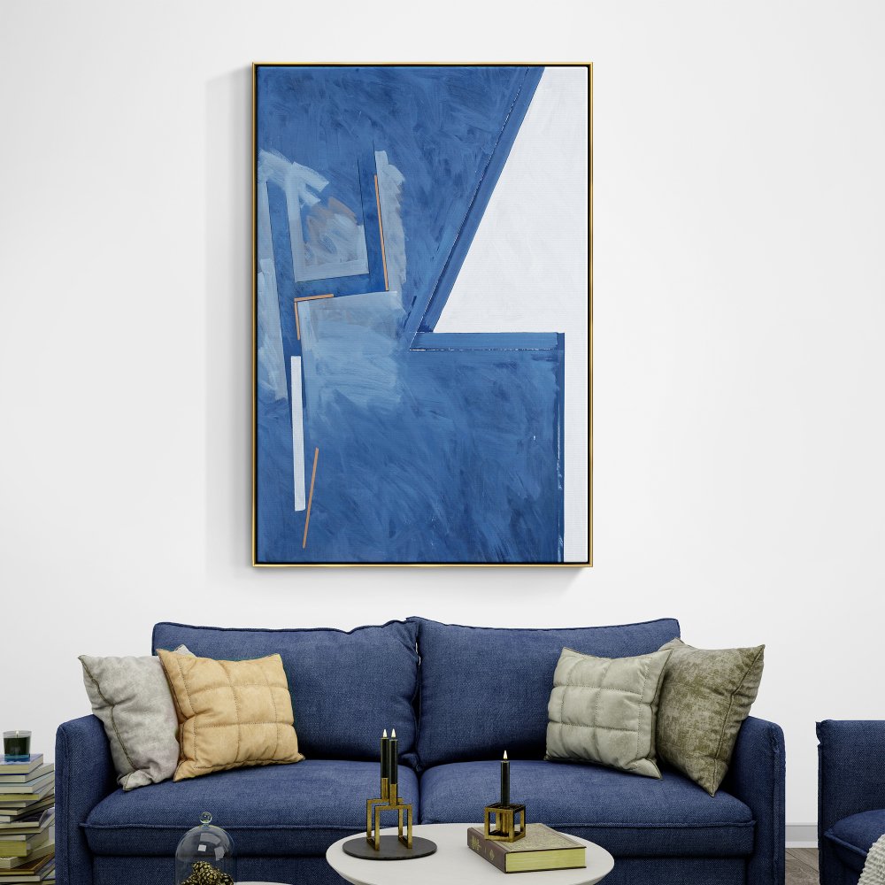Contemporary Blue Abstract Oil Painting for Modern Home Décor