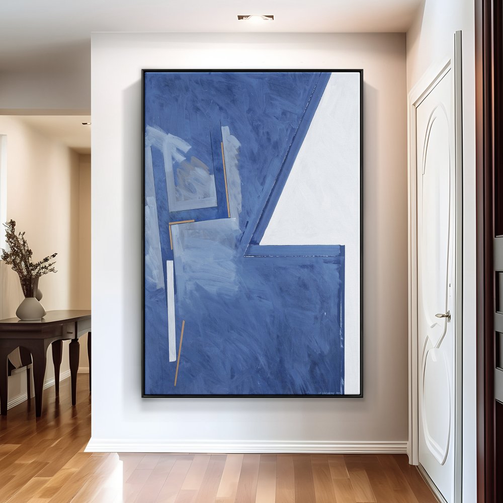 Contemporary Blue Abstract Oil Painting for Modern Home Décor