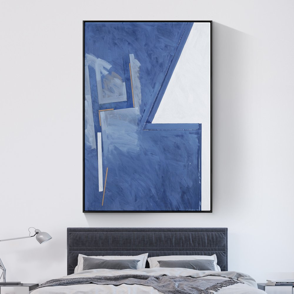 Contemporary Blue Abstract Oil Painting for Modern Home Décor