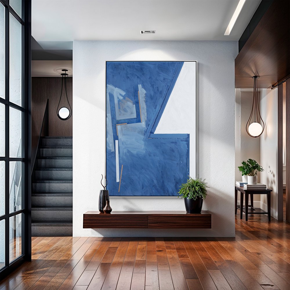 Contemporary Blue Abstract Oil Painting for Modern Home Décor
