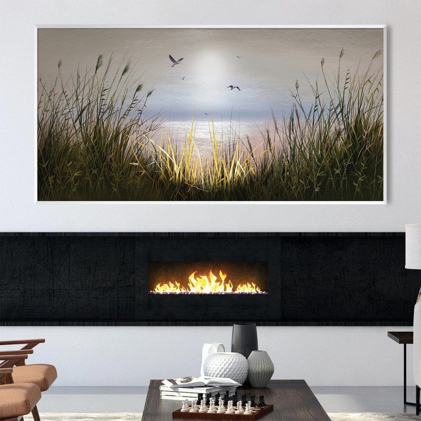 Serene Beach Sunrise with Gentle Waves and Soaring Birds - Oil Painting