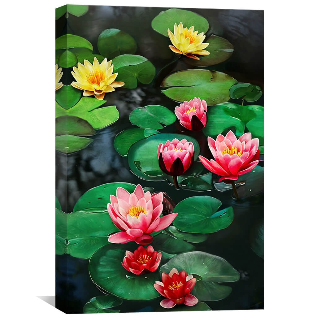 Vibrant Water Lily Oil Painting on Canvas for Serene Home Décor