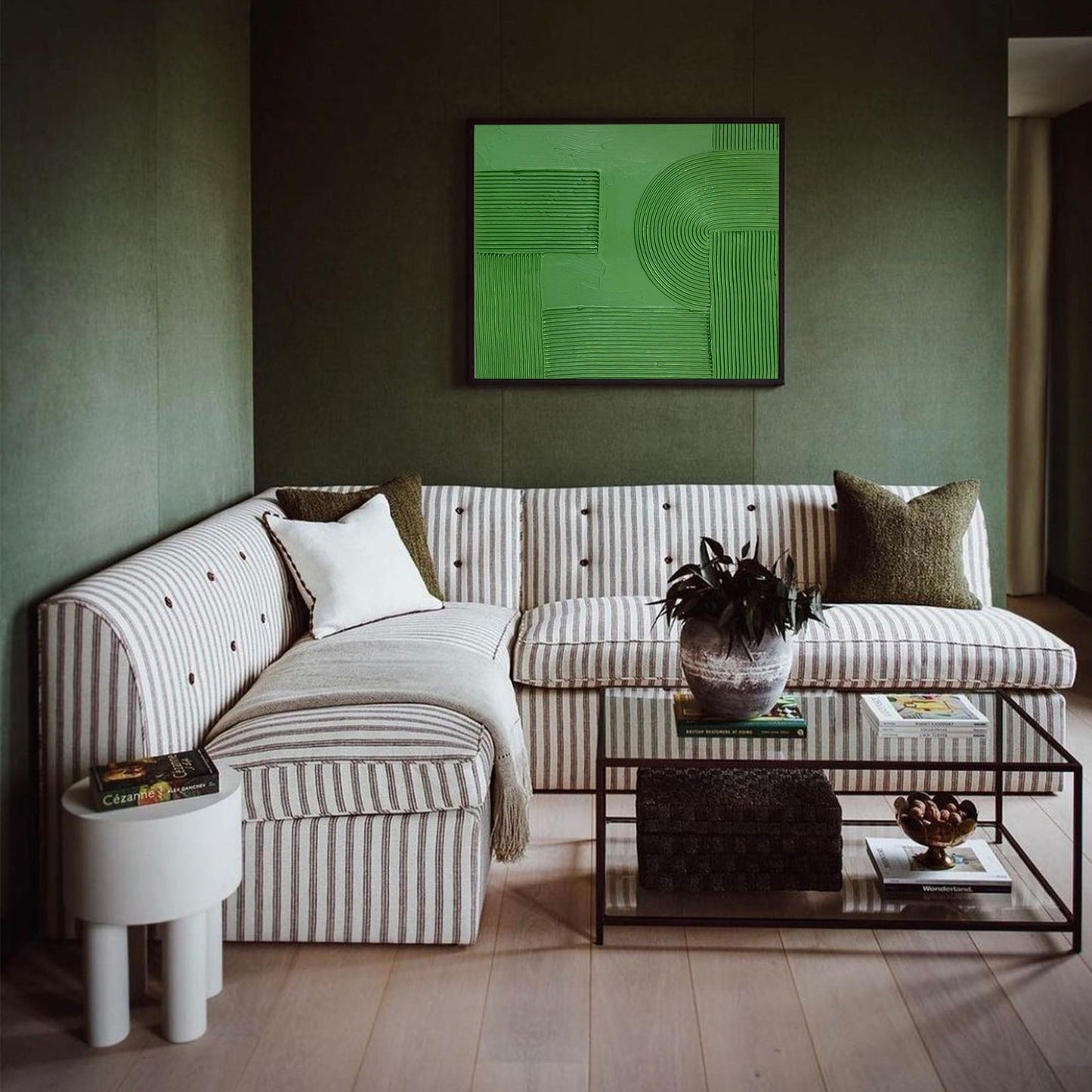 Abstract Green Oil Painting with Textured Minimalist Design for Modern Decor