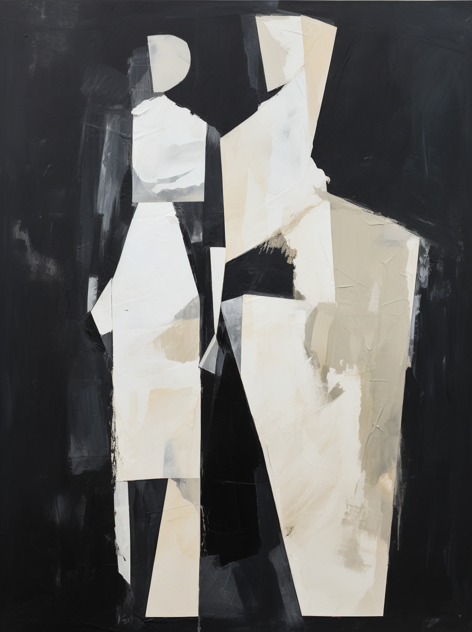 Abstract Black and White Minimalist Oil Painting for Modern Home Decor