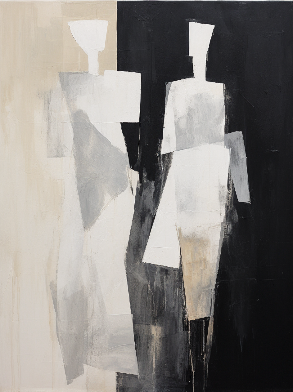 Abstract Black and White Minimalist Oil Painting for Modern Home Decor