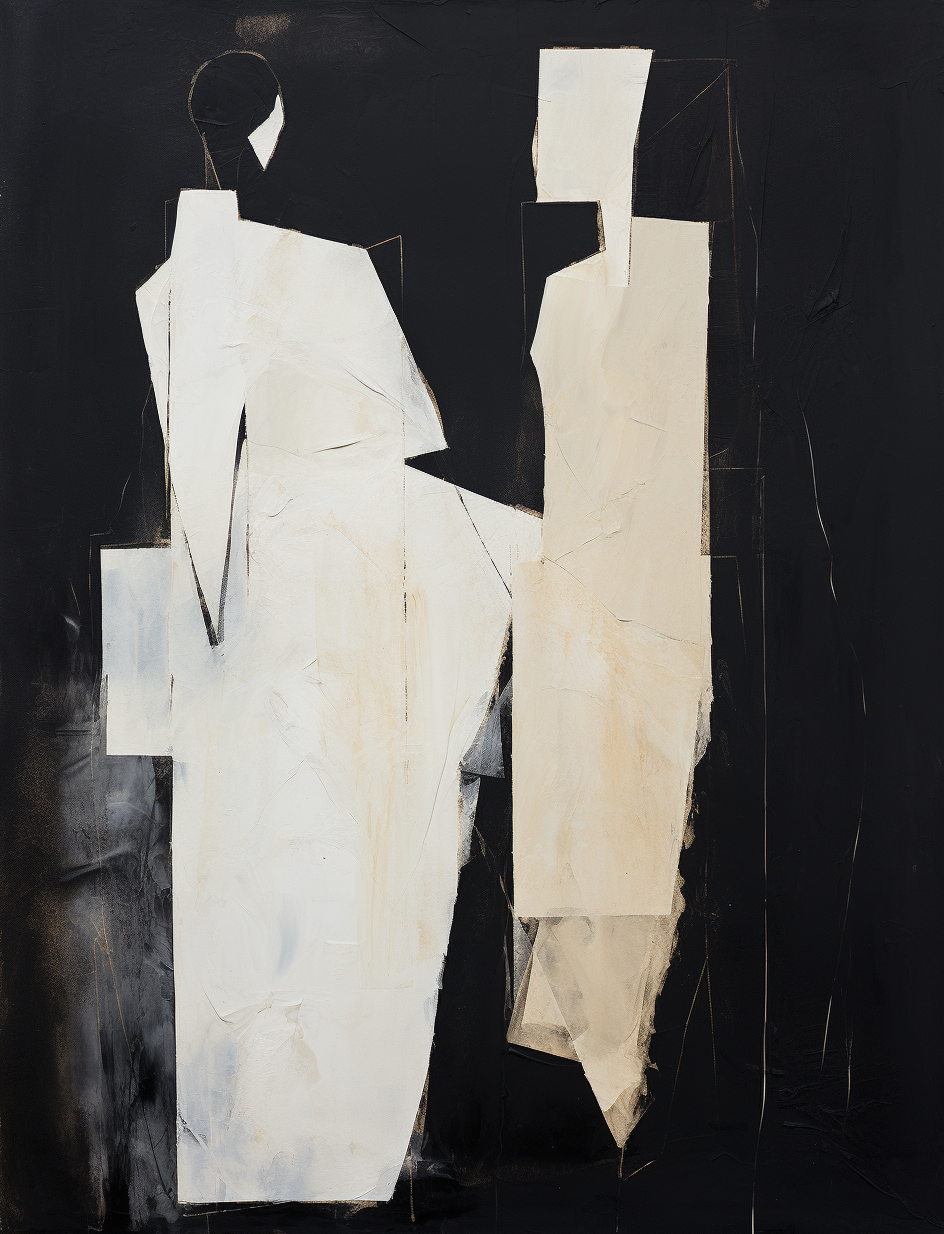 Abstract Black and White Minimalist Oil Painting for Modern Home Decor