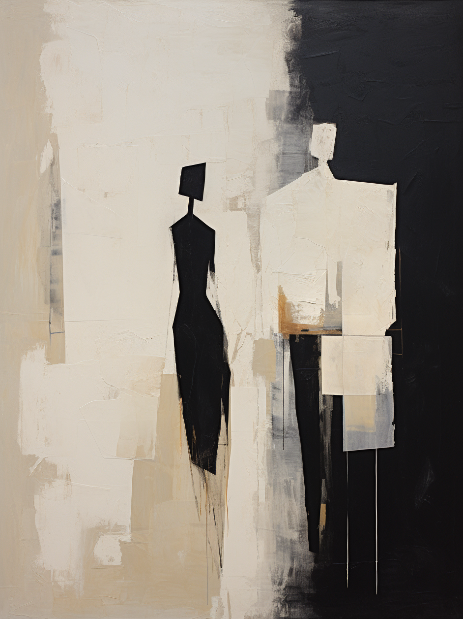 Elegant Black and White Contemporary Minimalist Oil Painting for Modern Decor