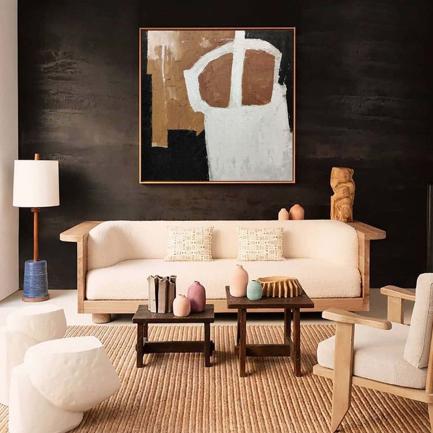 Elegant Black and Brown Minimalist Oil Painting for Modern Home Decor