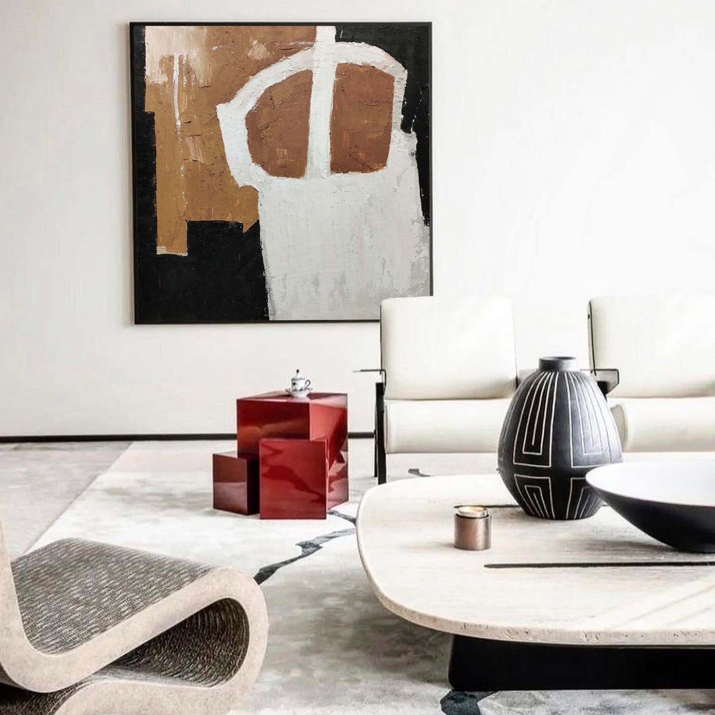Elegant Black and Brown Minimalist Oil Painting for Modern Home Decor