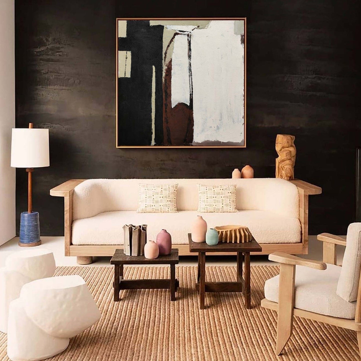 Contemporary Black and Brown Abstract Oil Painting for Modern Decor